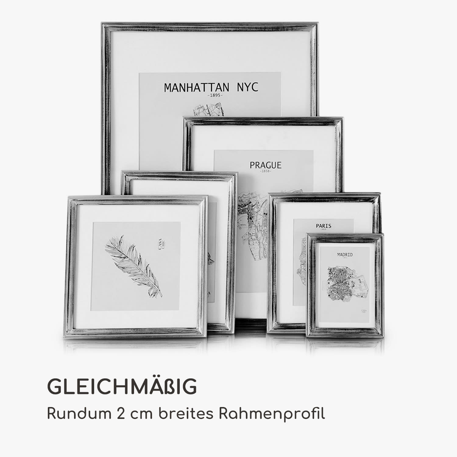 Lancaster Bilderrahmen rechteckig 3er-Set 17x12 cm Fotos Passepartout Holz Silber