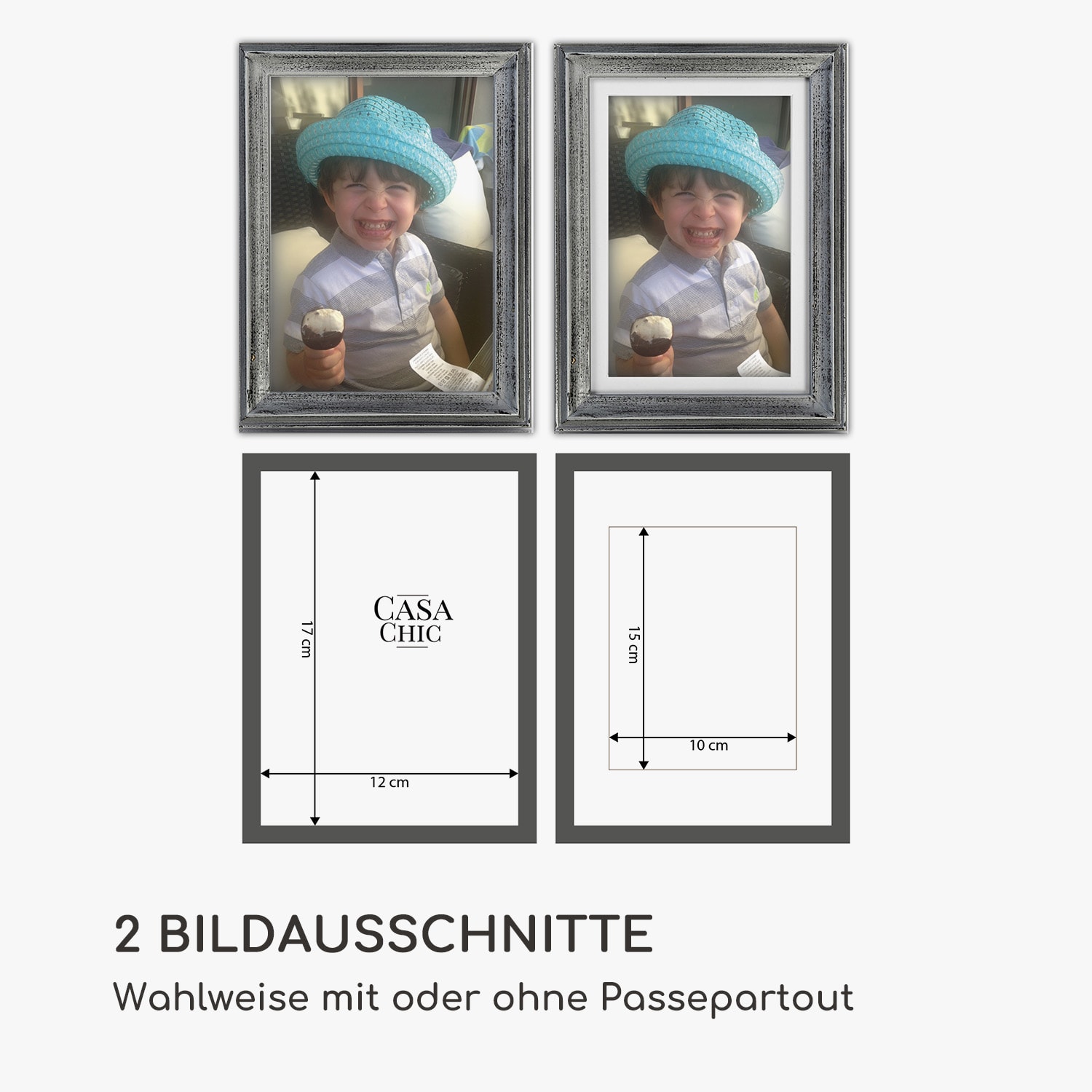Lancaster Bilderrahmen rechteckig 3er-Set 17x12 cm Fotos Passepartout Holz Silber