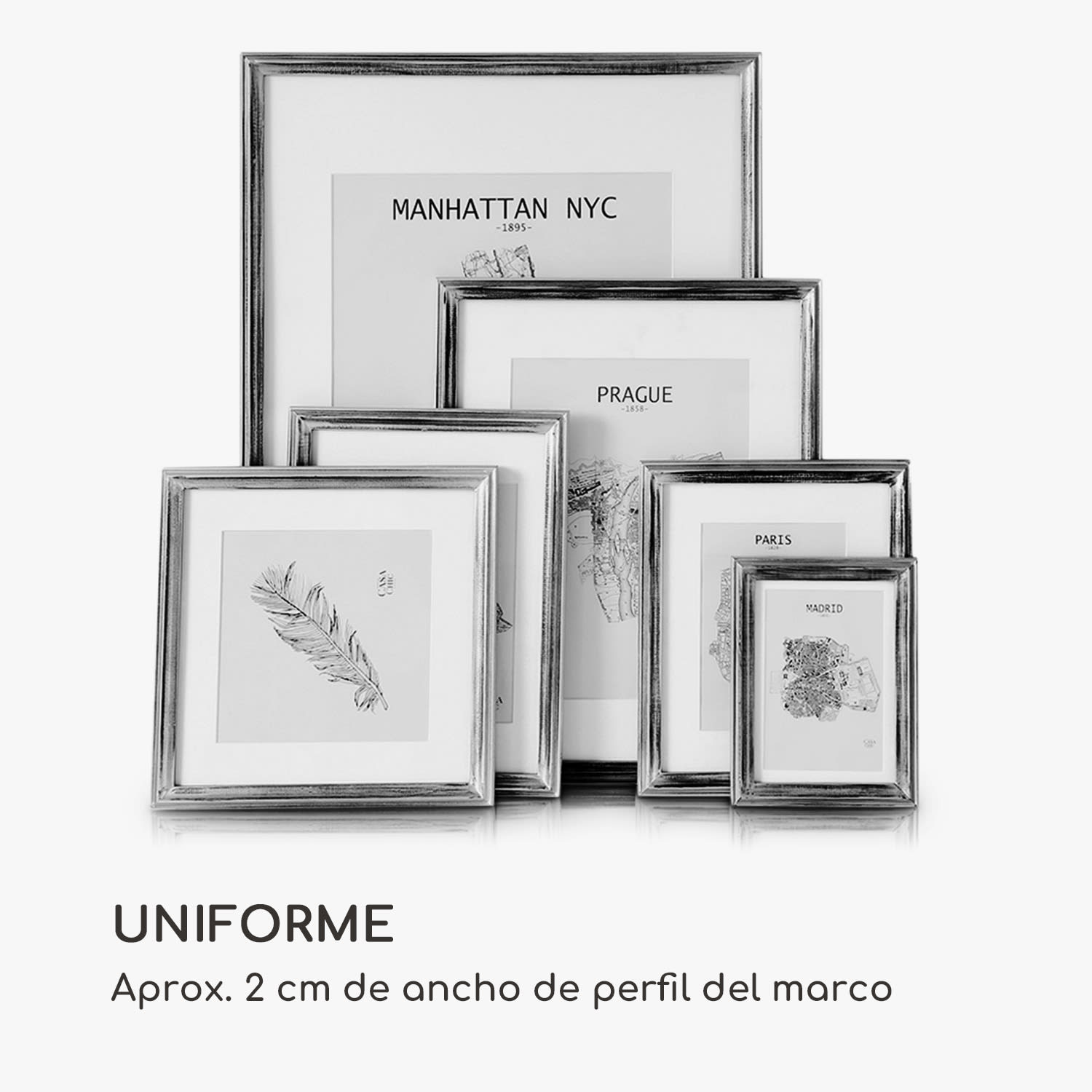 Marco de fotos Lancaster Rectangular Juego de 3 unidades 17x12 cm Fotos Paspartú Madera Plata
