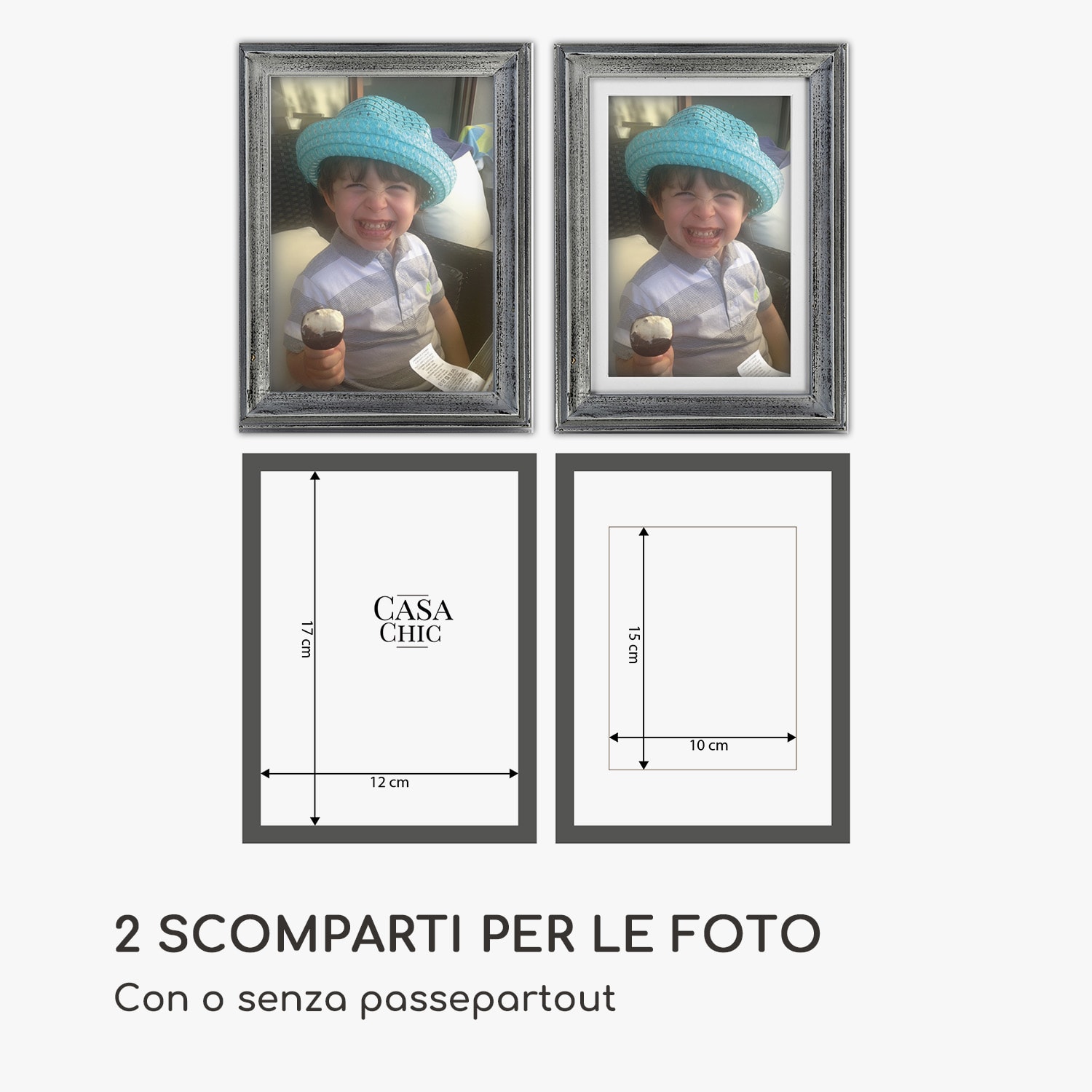 Lancaster cornice, rettangolare, set da 3, foto 17 x 12 cm, passepartout, legno Argento