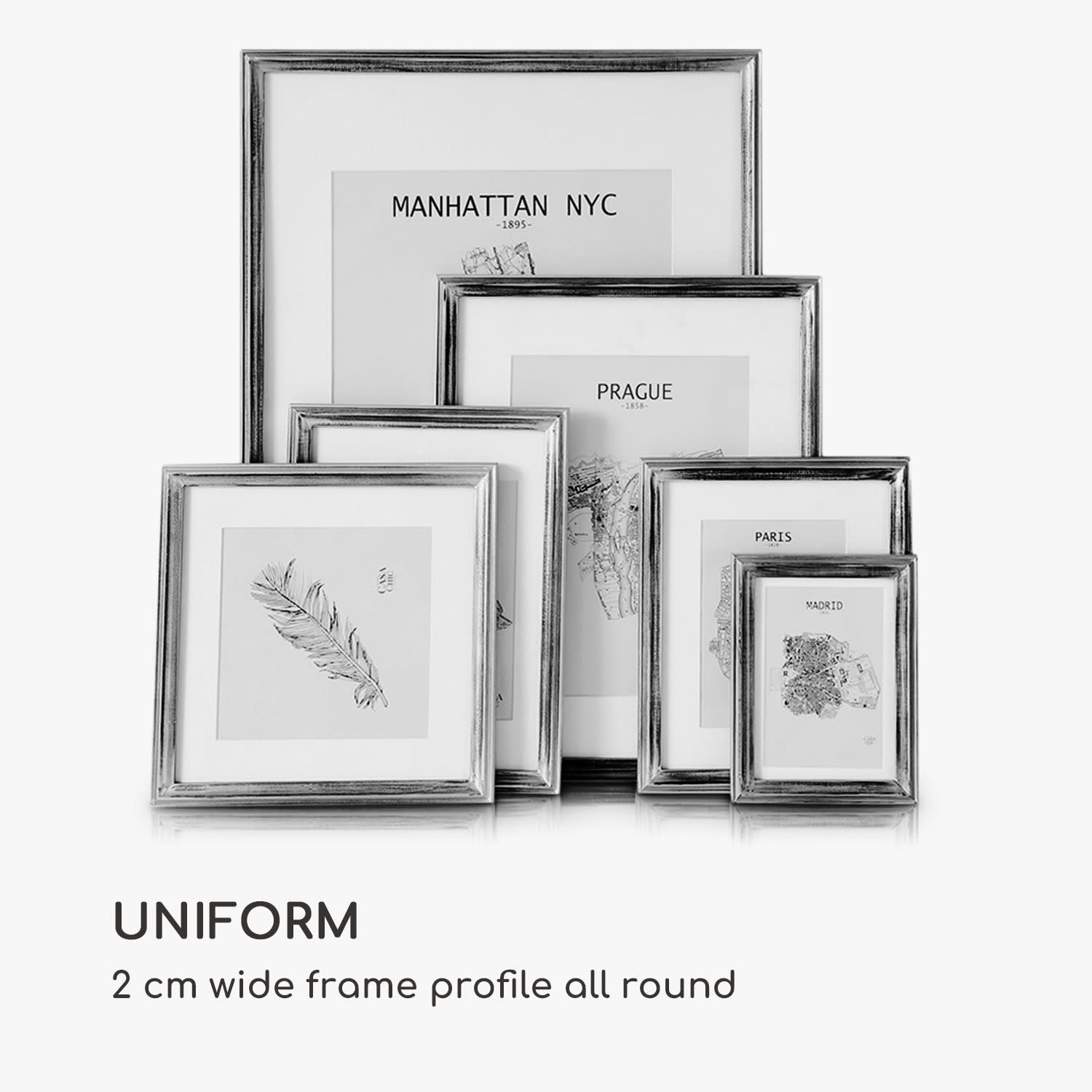 Lancaster, rámy na obrázky, obdĺžnikové, sada 3 rámov, fotky 17 x 12 cm, pasparta, drevo Strieborná