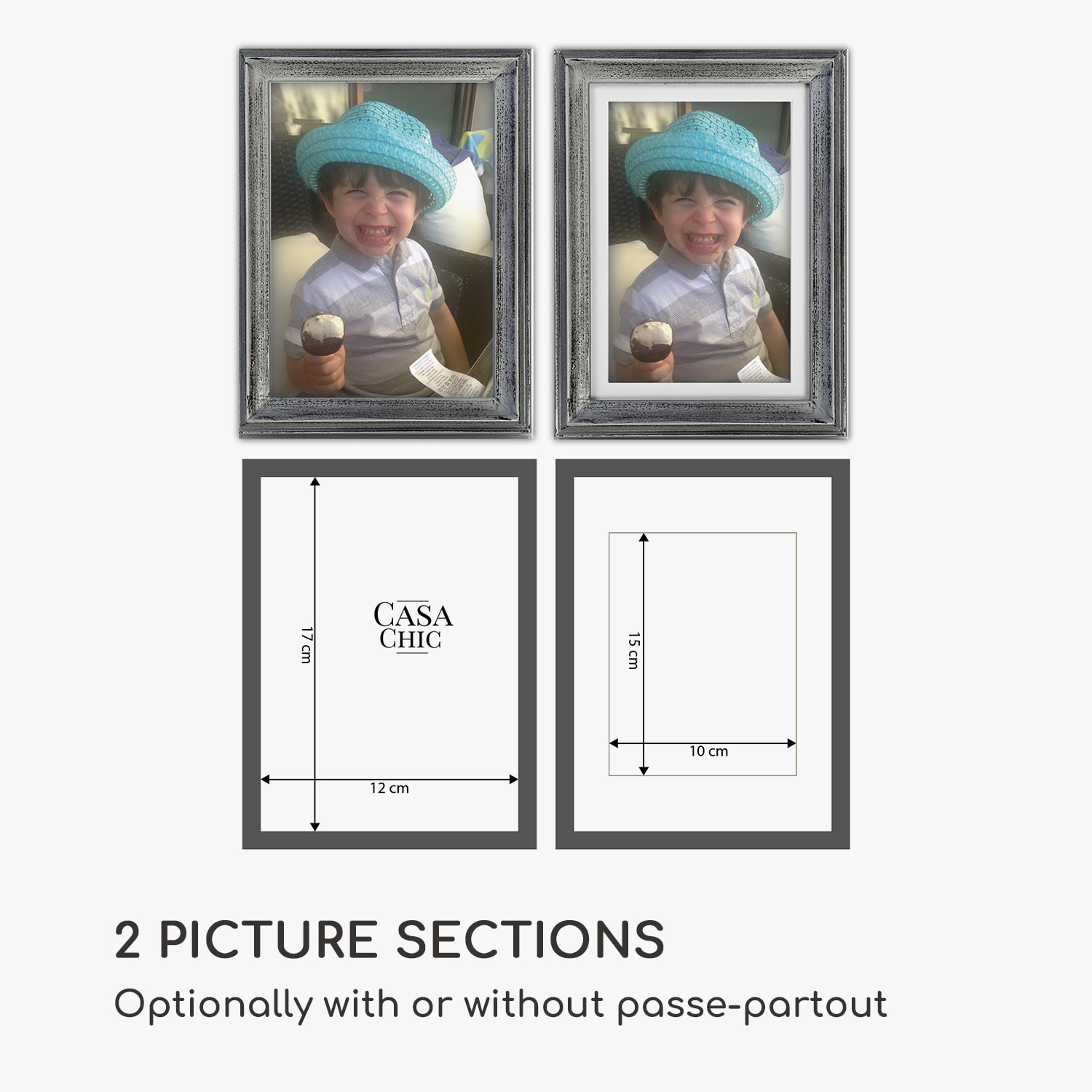 Lancaster, rámy na obrázky, obdĺžnikové, sada 3 rámov, fotky 17 x 12 cm, pasparta, drevo Strieborná