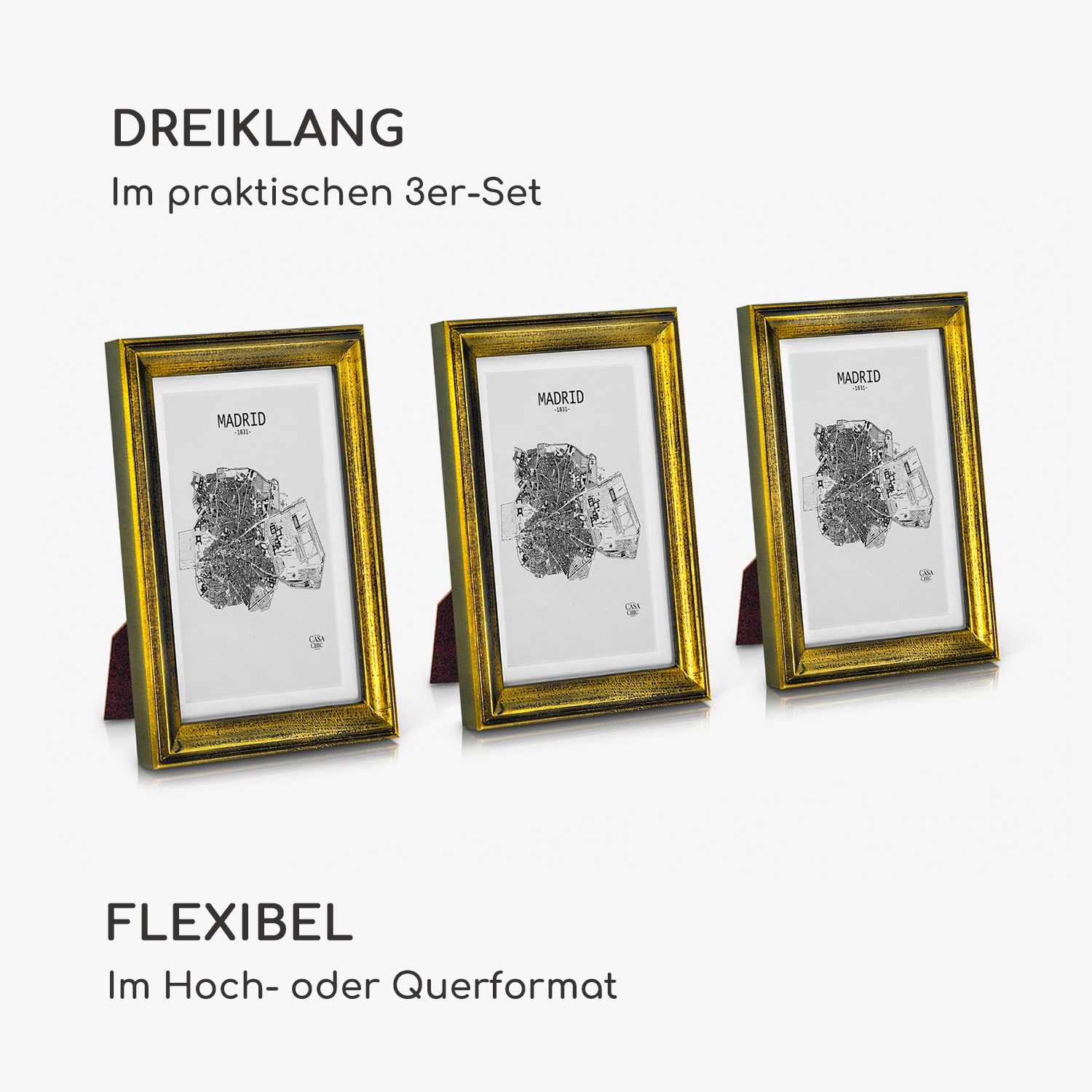 Lancaster Bilderrahmen rechteckig 3er-Set 17x12 cm Fotos Passepartout Holz 