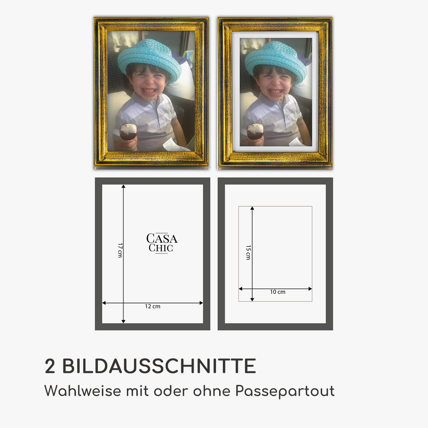 Lancaster Bilderrahmen rechteckig 3er-Set 17x12 cm Fotos Passepartout Holz 