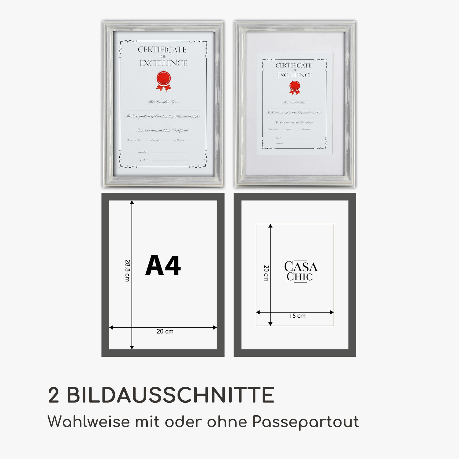 Lancaster Bilderrahmen rechteckig DIN A4 Fotos Passepartout Holz Weiß