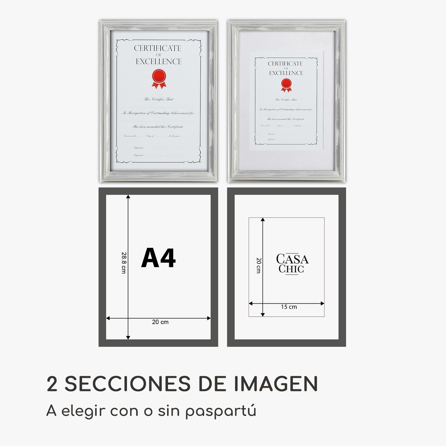 Marco de fotos Lancaster Rectangular DIN A4 Fotos Paspartú Madera Blanco