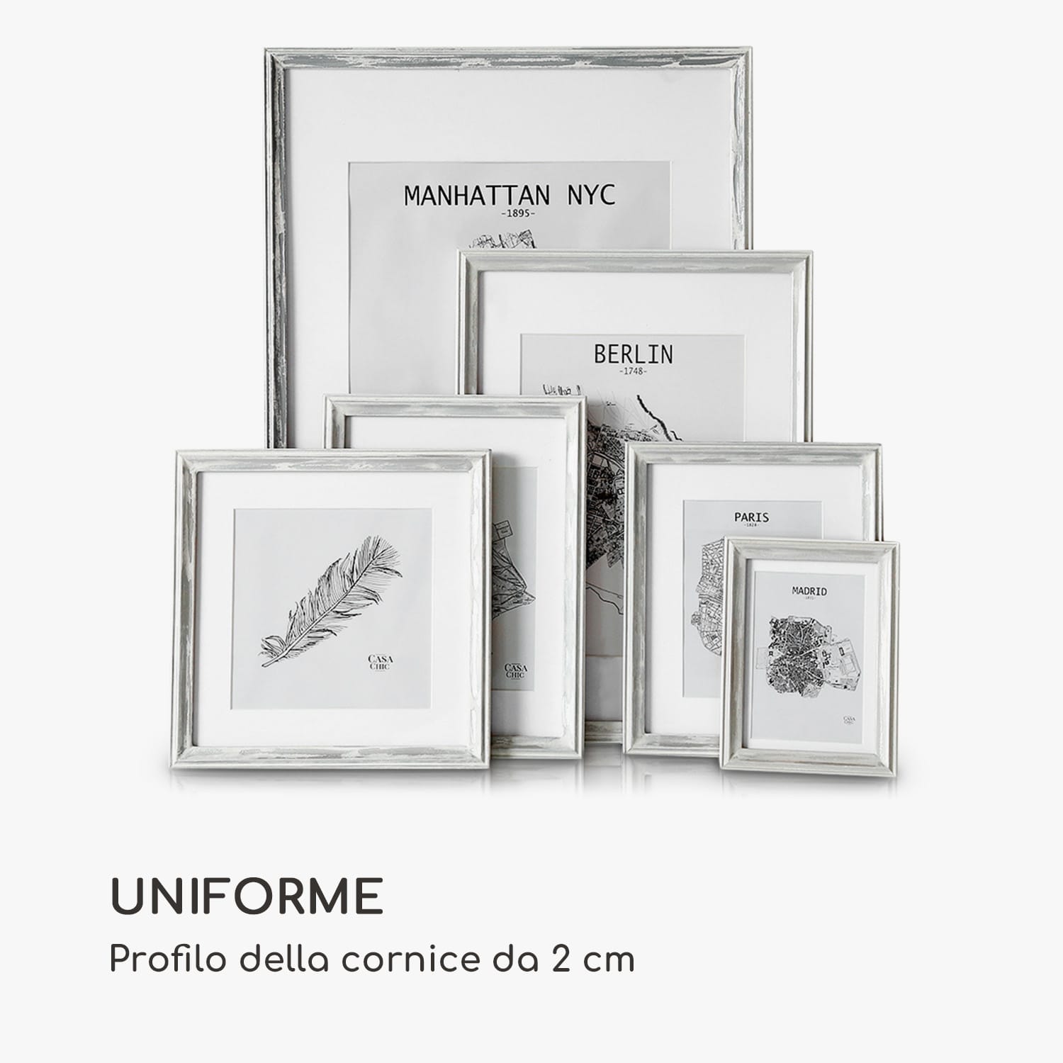 Lancaster cornice, rettangolare, foto DIN A4, passepartout, legno Bianco