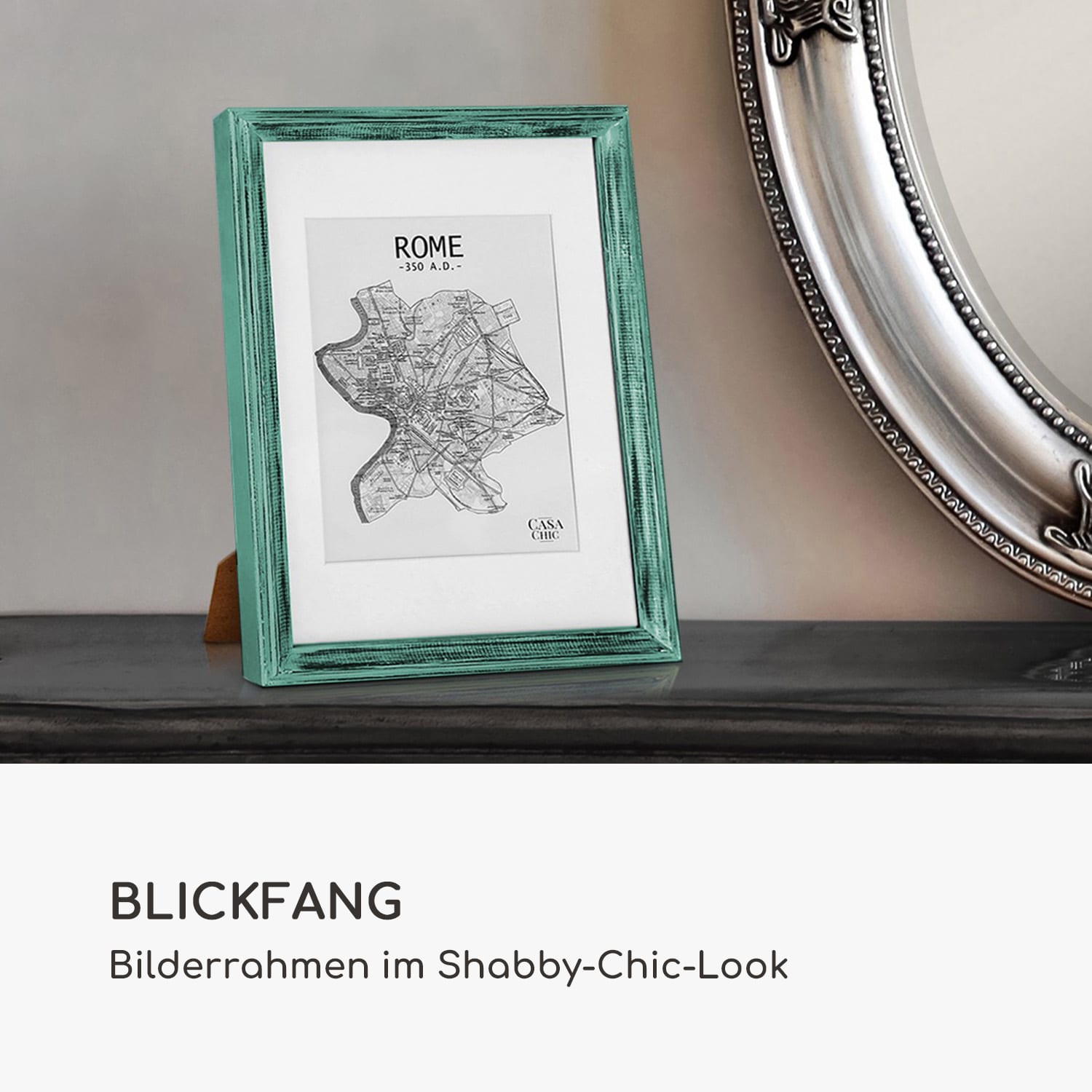 Lancaster Bilderrahmen rechteckig DIN A4 Fotos Passepartout Holz Türkis