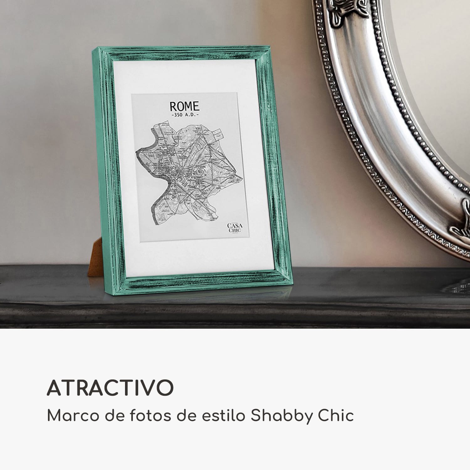 Marco de fotos Lancaster Rectangular DIN A4 Fotos Paspartú Madera Turquesa