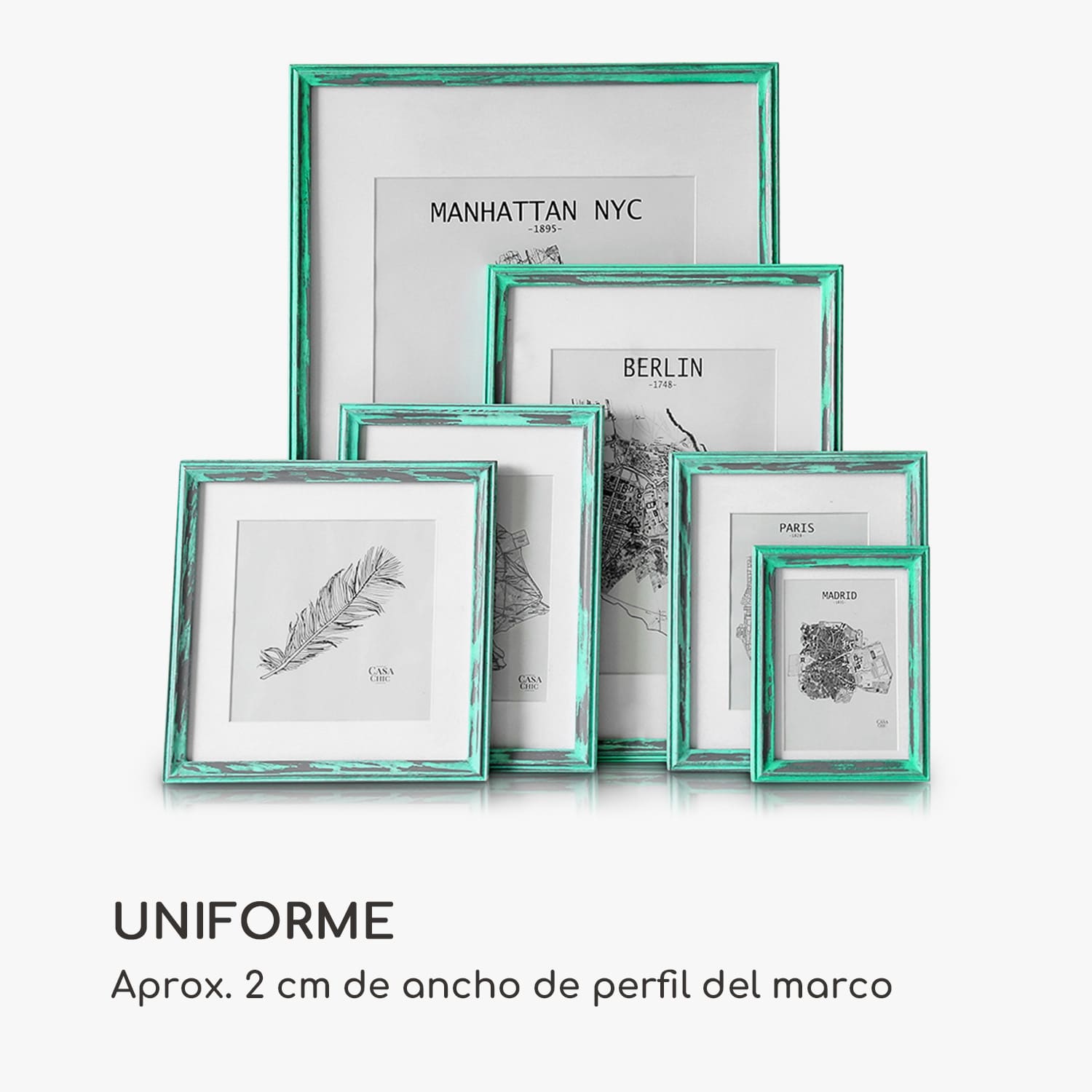 Marco de fotos Lancaster Rectangular DIN A4 Fotos Paspartú Madera Turquesa