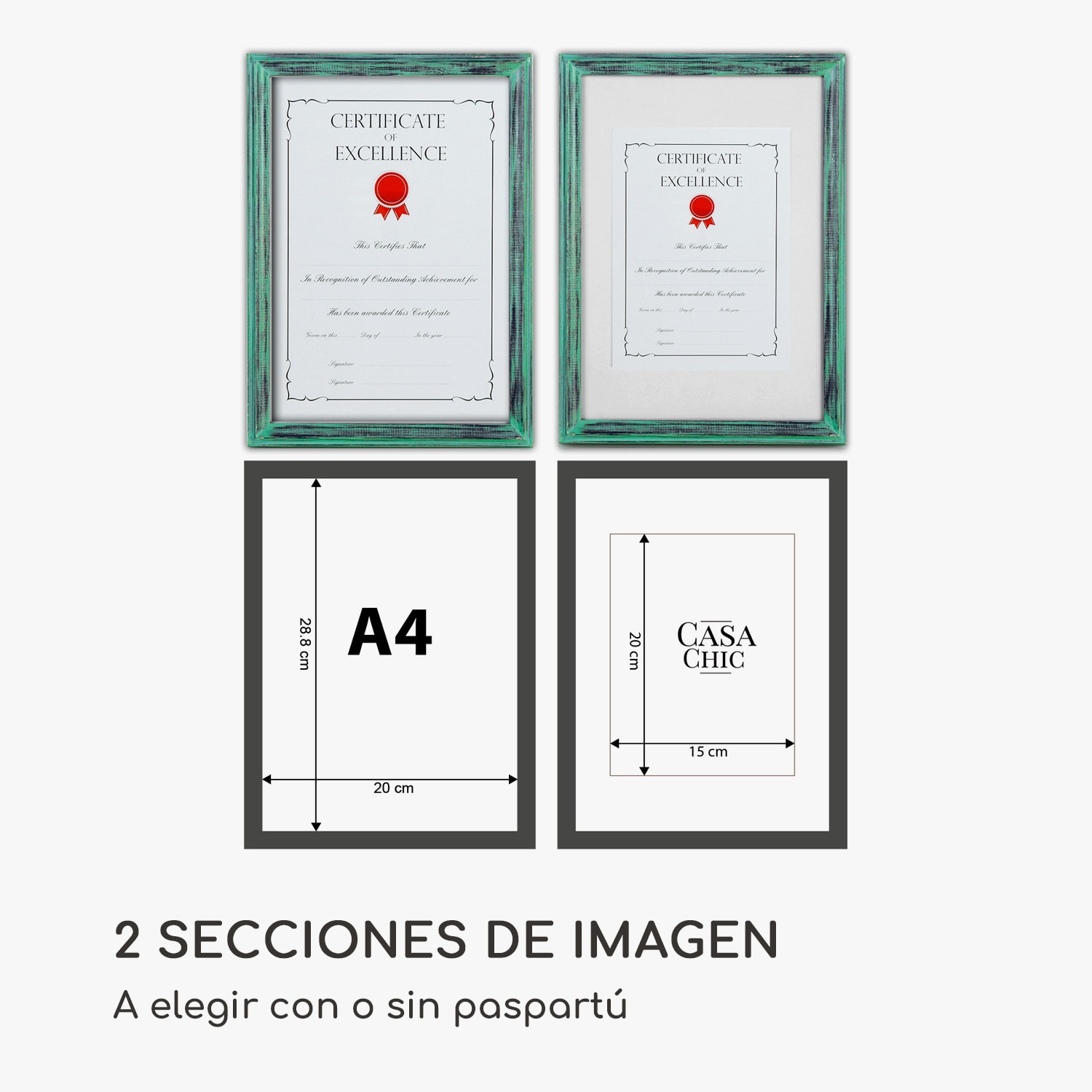 Marco de fotos Lancaster Rectangular DIN A4 Fotos Paspartú Madera Turquesa