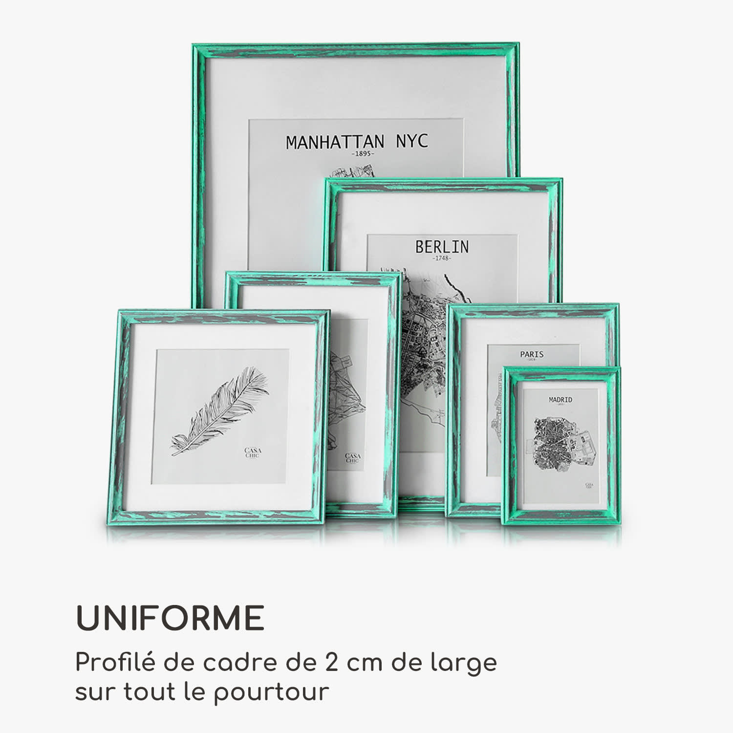 Lancaster cadre photo rectangulaire DIN A4 photos passe-partout bois Turquoise