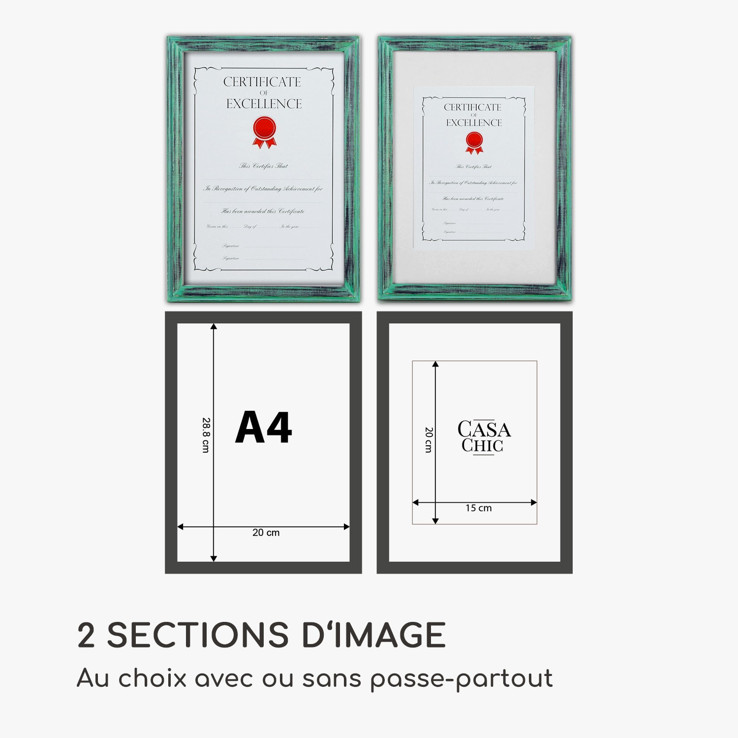 Lancaster cadre photo rectangulaire DIN A4 photos passe-partout bois Turquoise