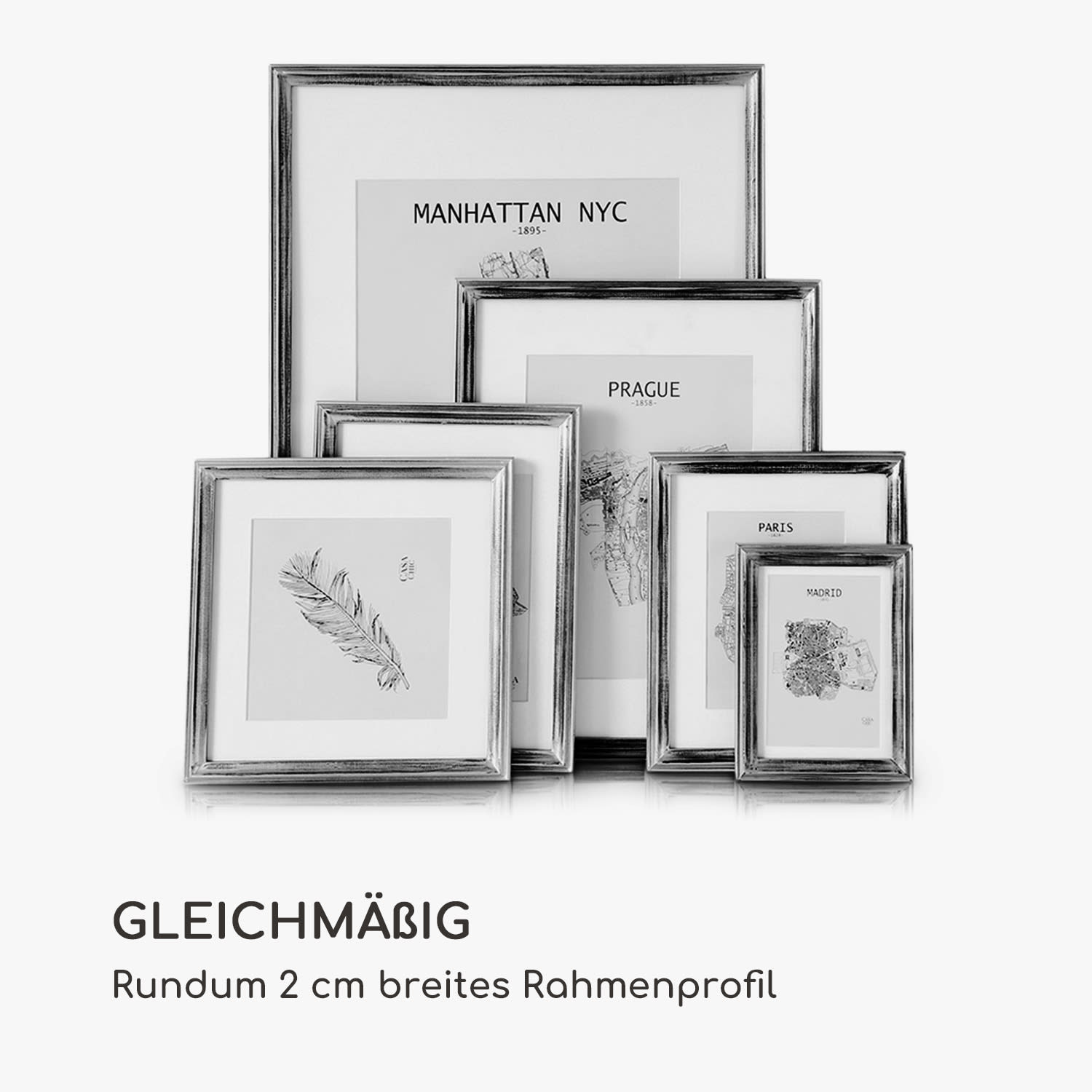 Lancaster Bilderrahmen rechteckig DIN A4 Fotos Passepartout Holz Silber