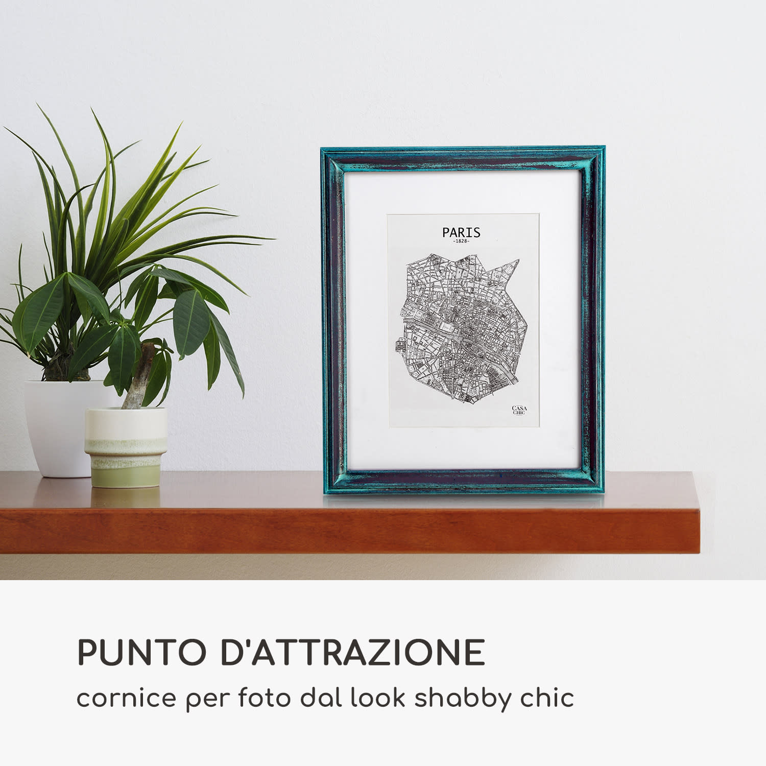 Lancaster cornice, quadrata, foto 24,8 x 19,3 cm, passepartout, legno Turchese