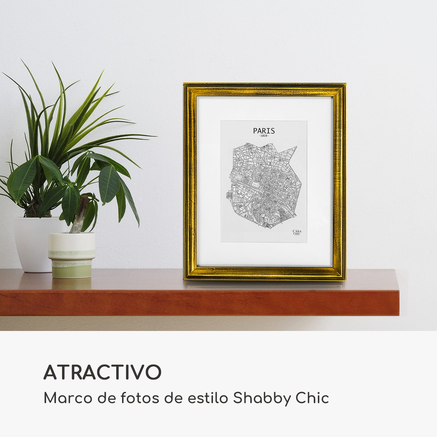 Marco de fotos Lancaster Rectangular 24,8 x 19,3 cm Fotos Paspartú Madera Oro