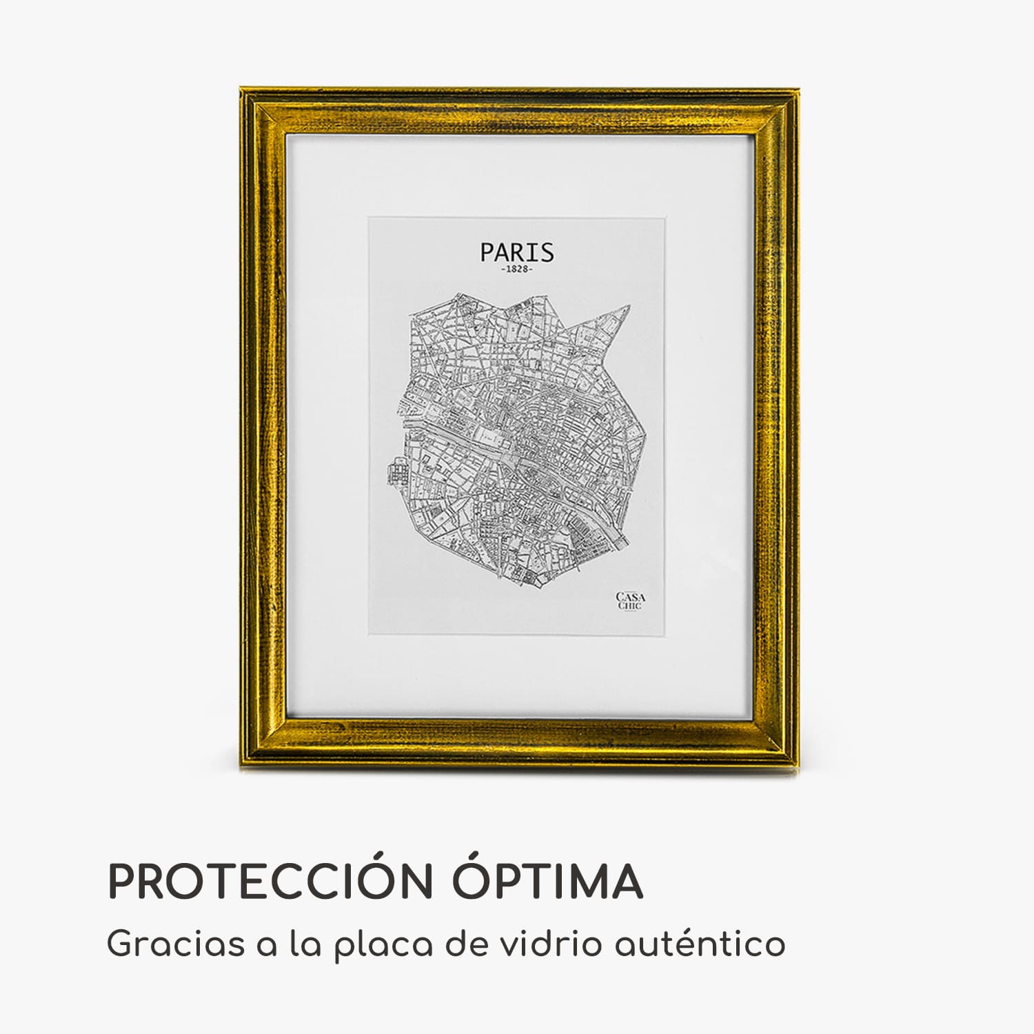 Marco de fotos Lancaster Rectangular 24,8 x 19,3 cm Fotos Paspartú Madera Oro