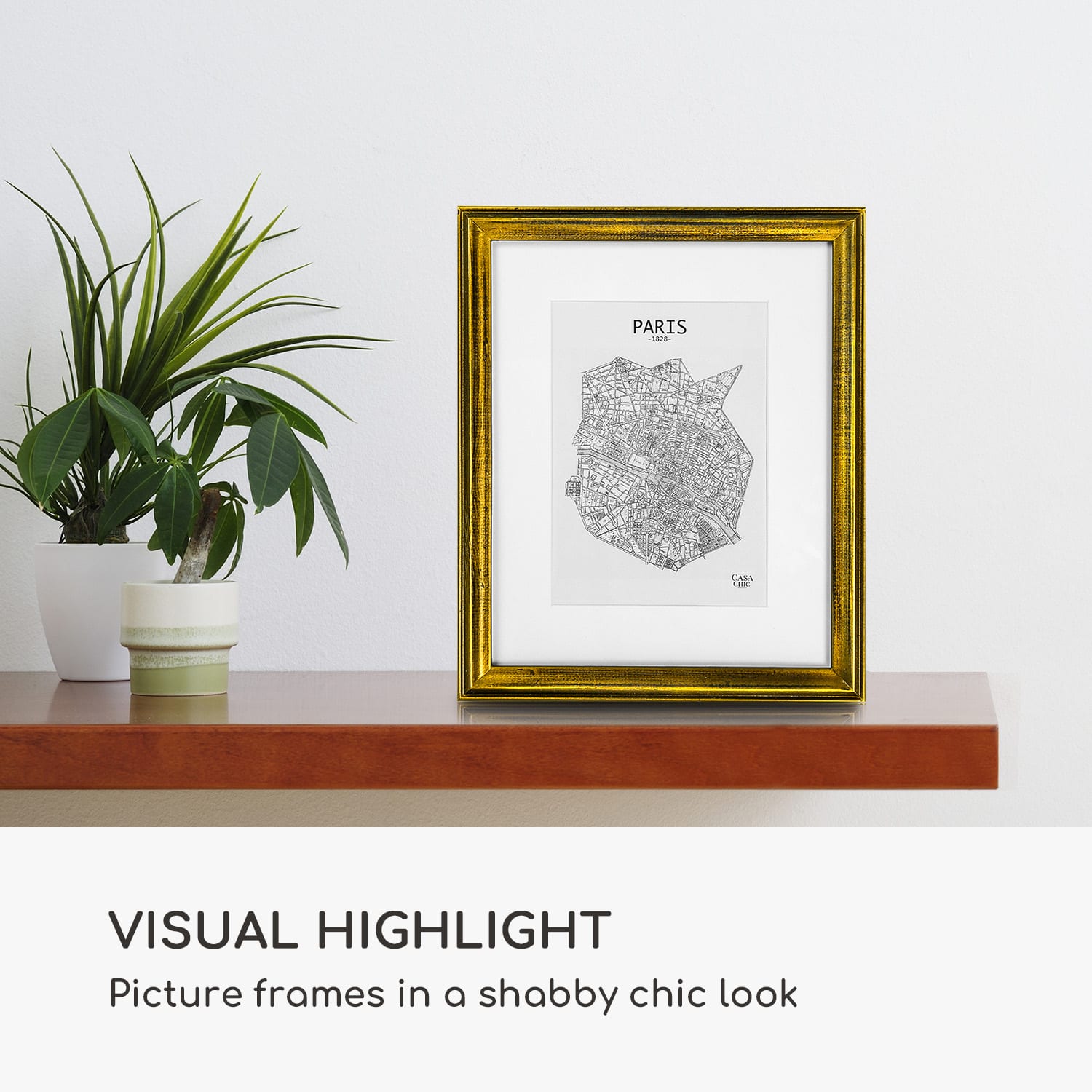 Lancaster, rám na obrázky, obdĺžnikový, fotky 24,8 x 19,3 cm, pasparta, drevo Zlatá