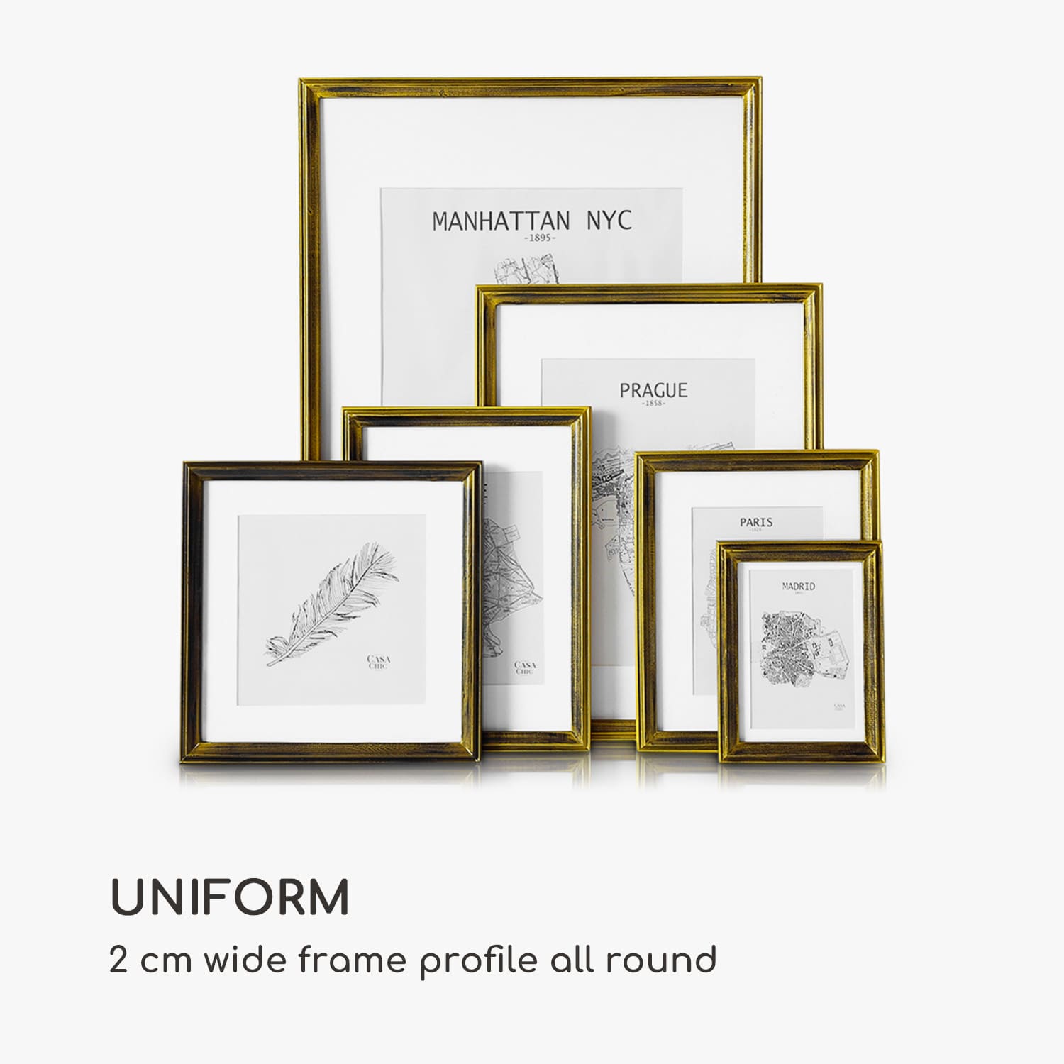 Lancaster, rám na obrázky, obdĺžnikový, fotky 24,8 x 19,3 cm, pasparta, drevo Zlatá