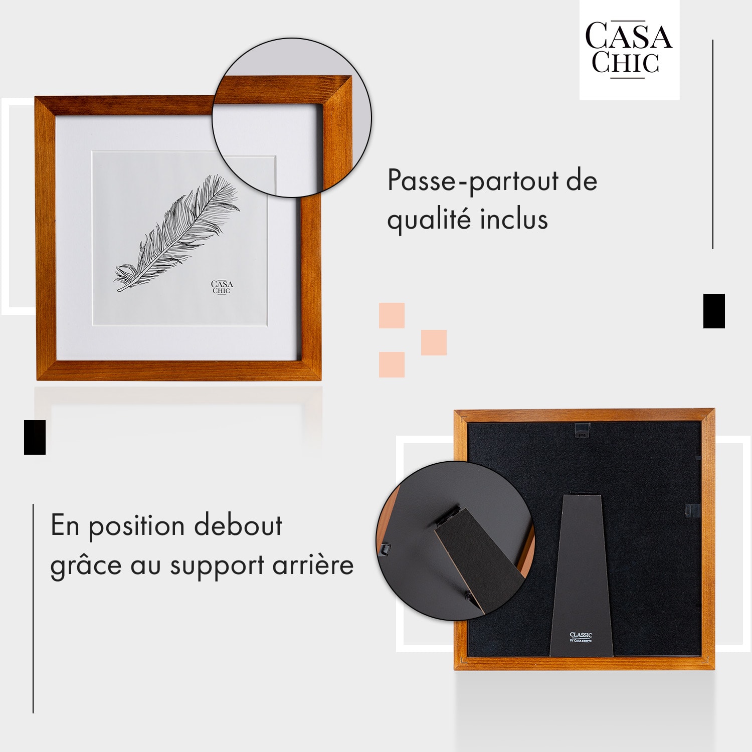 Bristol Cadre photo vitre 25 x 25 cm avec passe-partout bois véritable  Bois de Rose