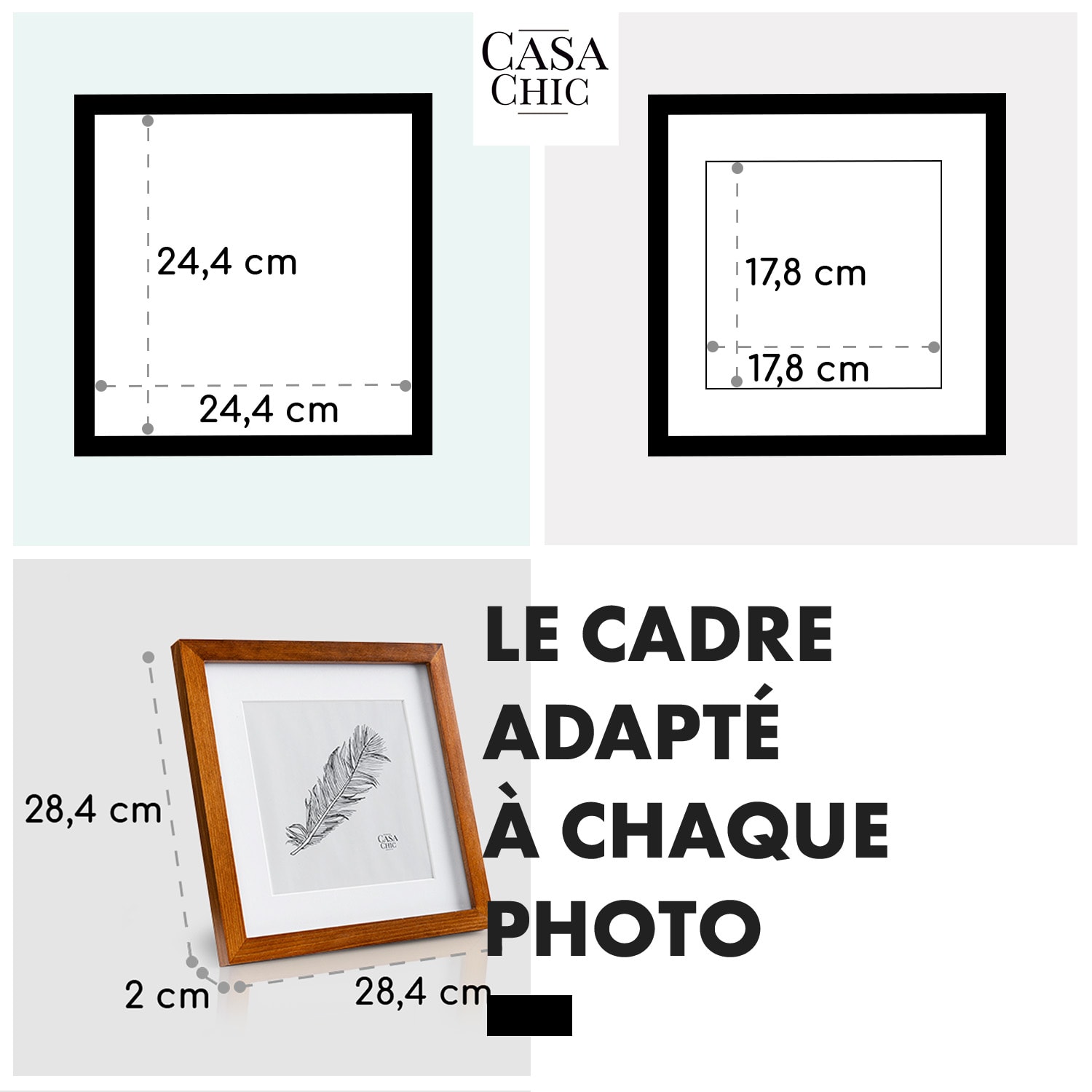 Bristol Cadre photo vitre 25 x 25 cm avec passe-partout bois véritable  Bois de Rose