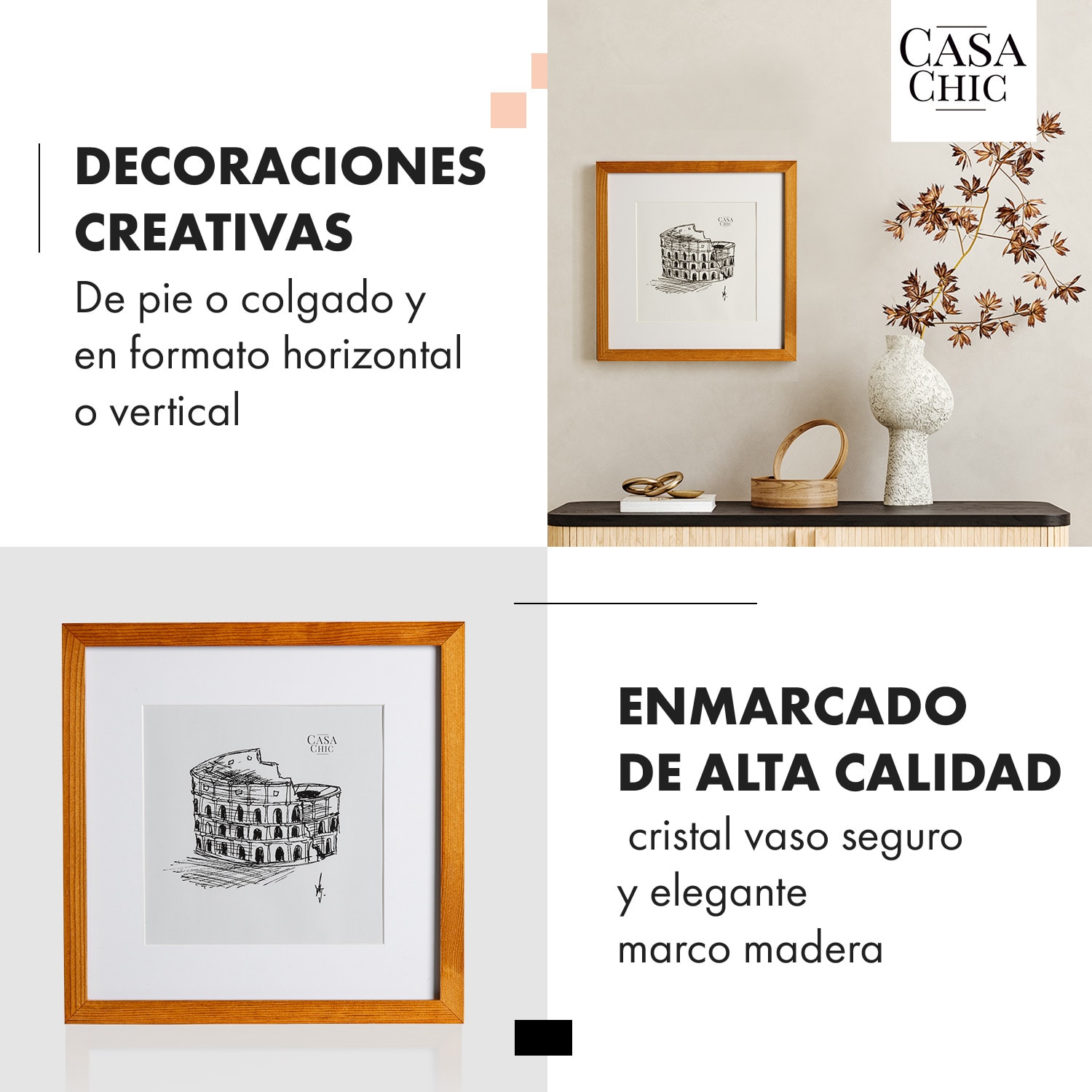 Marco de fotos Bristol cristal 30 x 30 cm con paspartú madera auténtica  Palo de Rosa