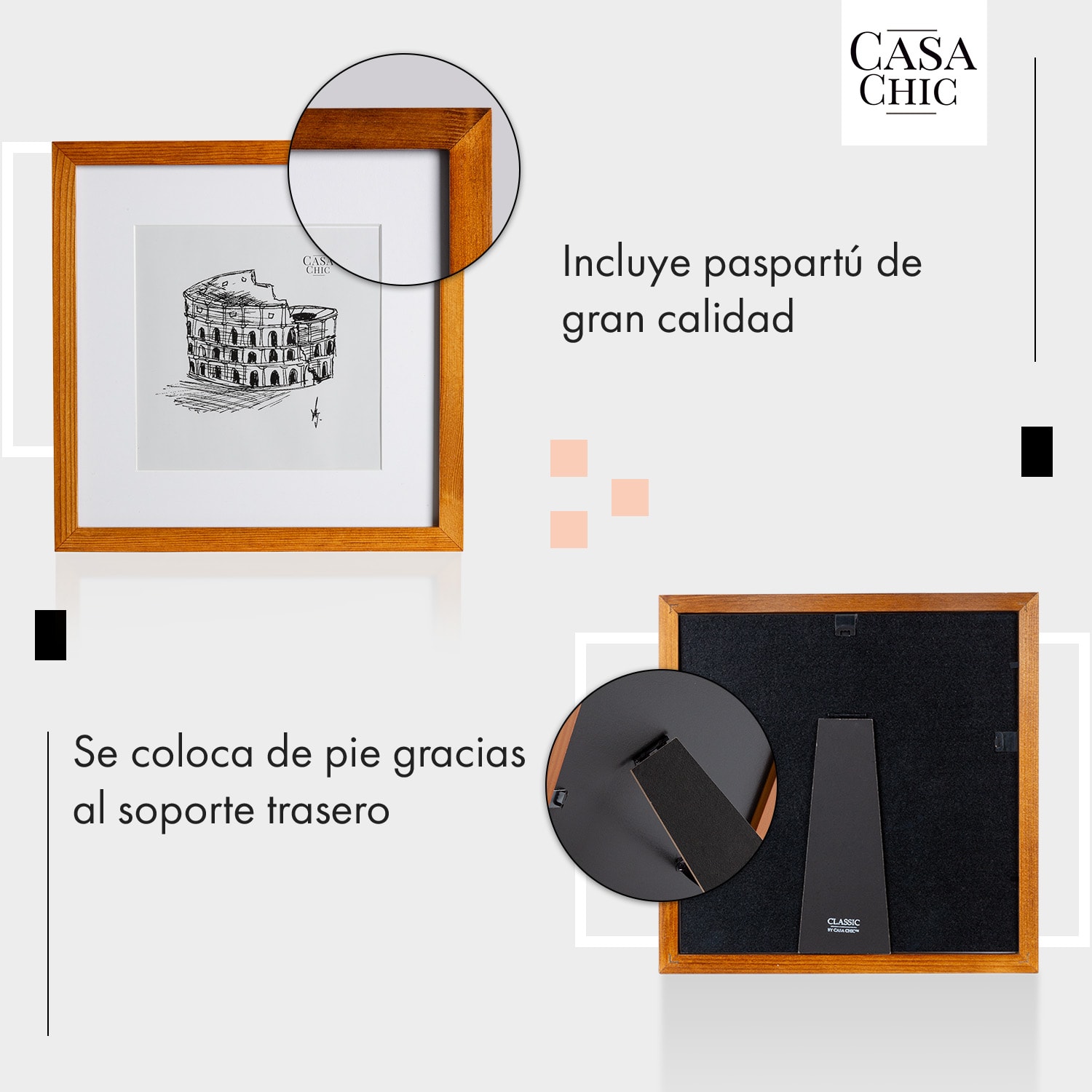 Marco de fotos Bristol cristal 30 x 30 cm con paspartú madera auténtica  Palo de Rosa