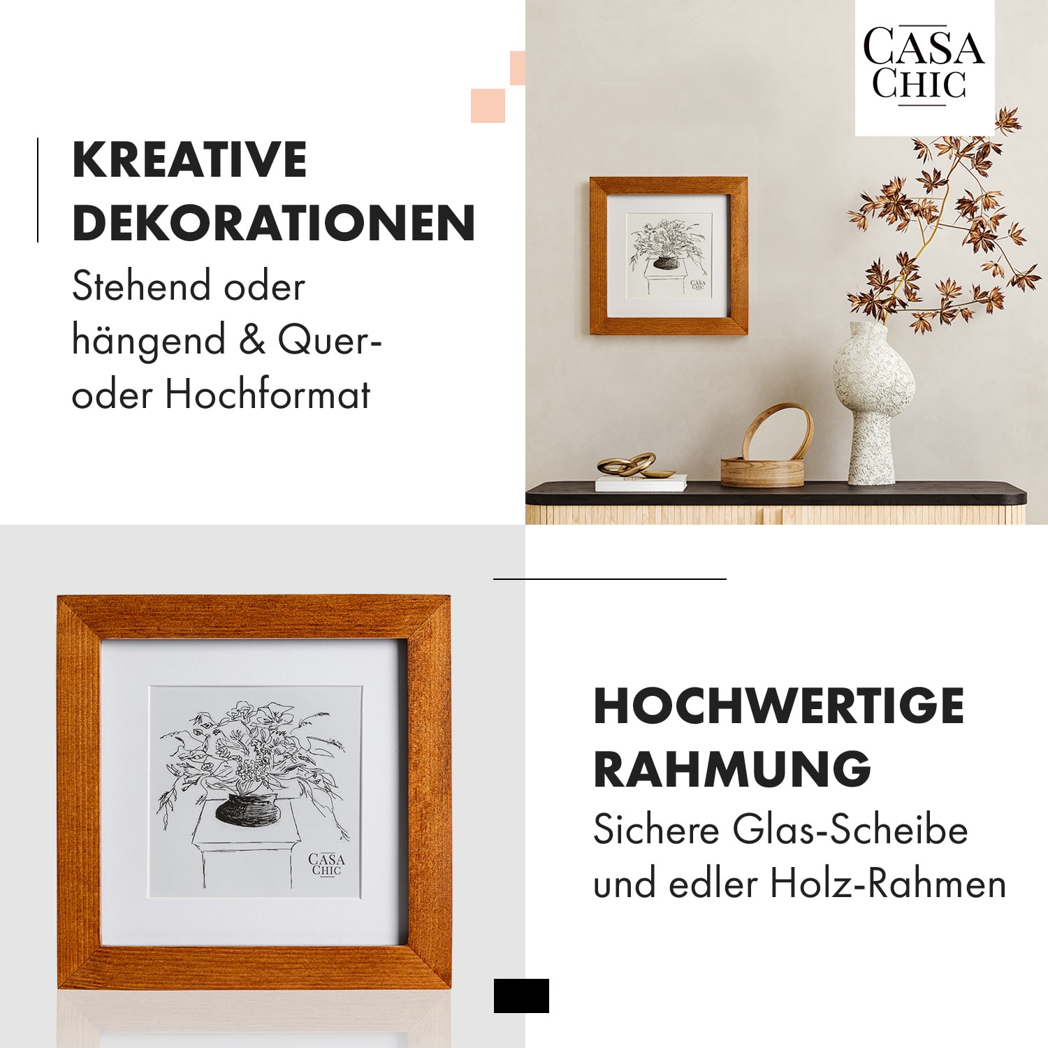 Bristol Bilderrahmen Glasscheibe 15 x 15 cm mit Passepartout Echtholz  Palisanderholz