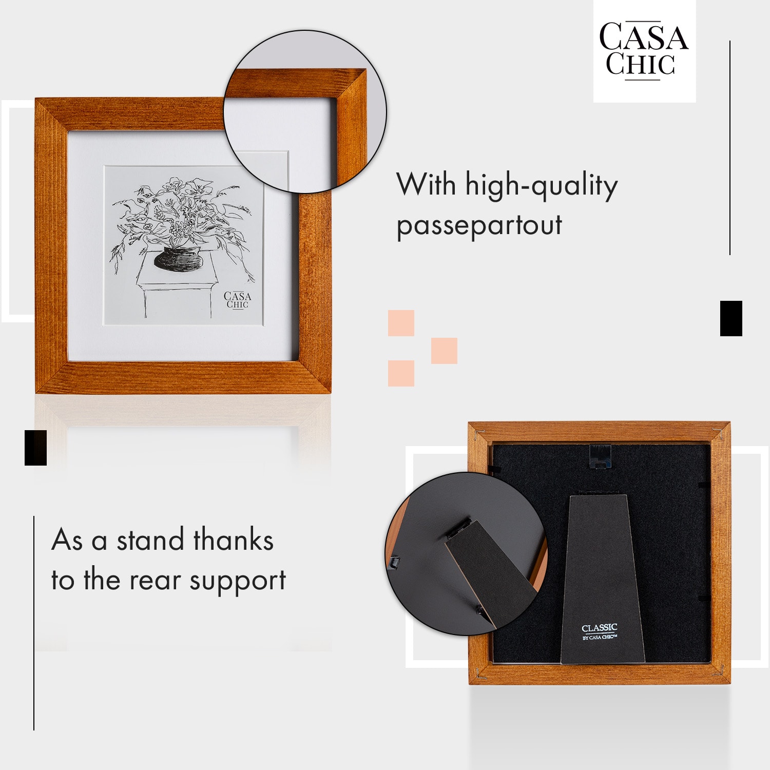 Bristol, okvir za slike, staklo, 15 x 15 cm sa držačem, pravo drvo  Ružino drvo