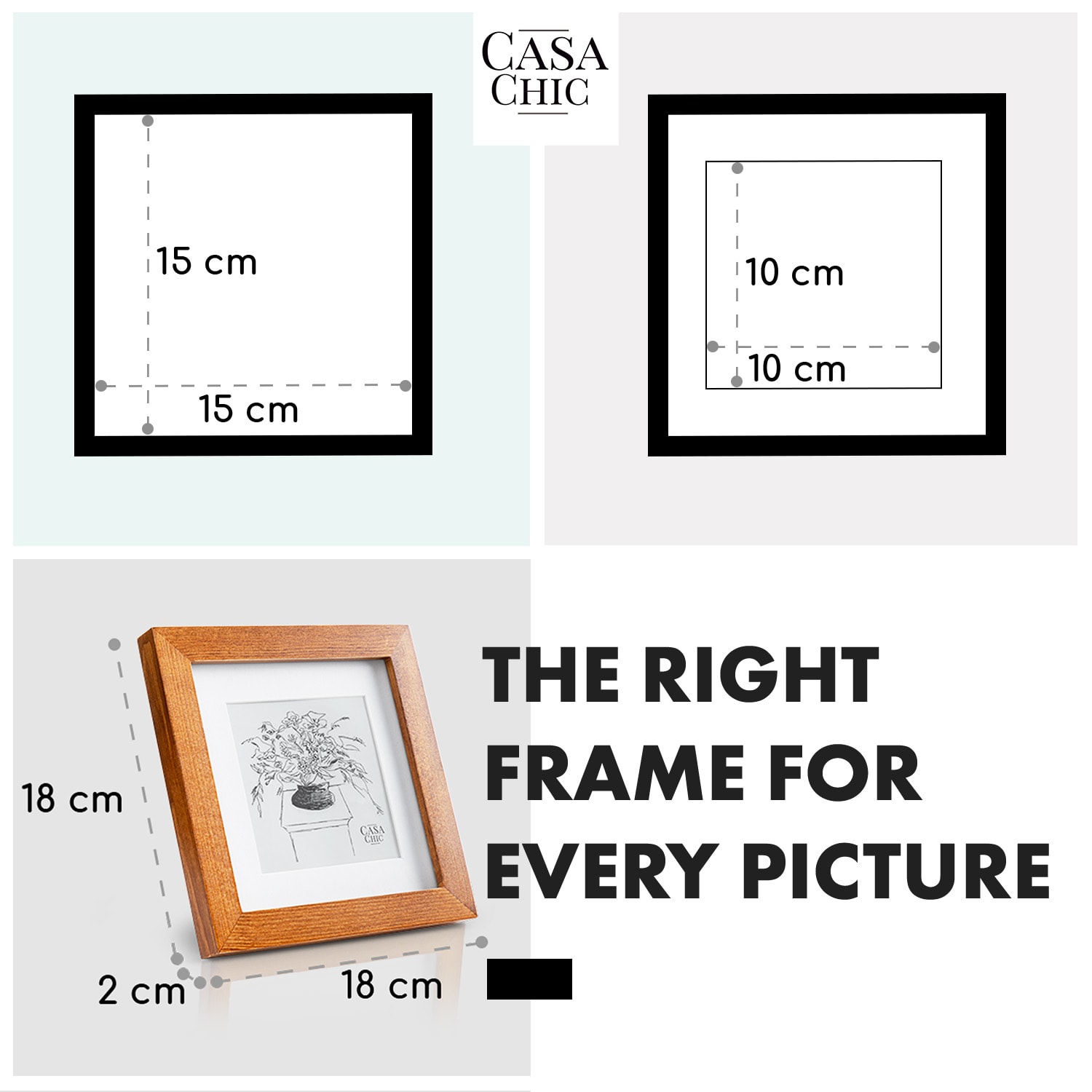 Bristol, okvir za slike, staklo, 15 x 15 cm sa držačem, pravo drvo  Ružino drvo