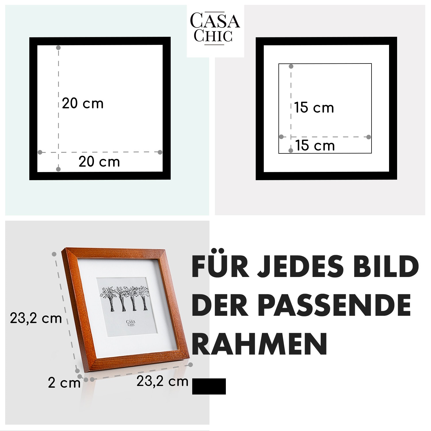 Bristol Bilderrahmen Glasscheibe 20 x 20 cm mit Passepartout Echtholz  Palisanderholz