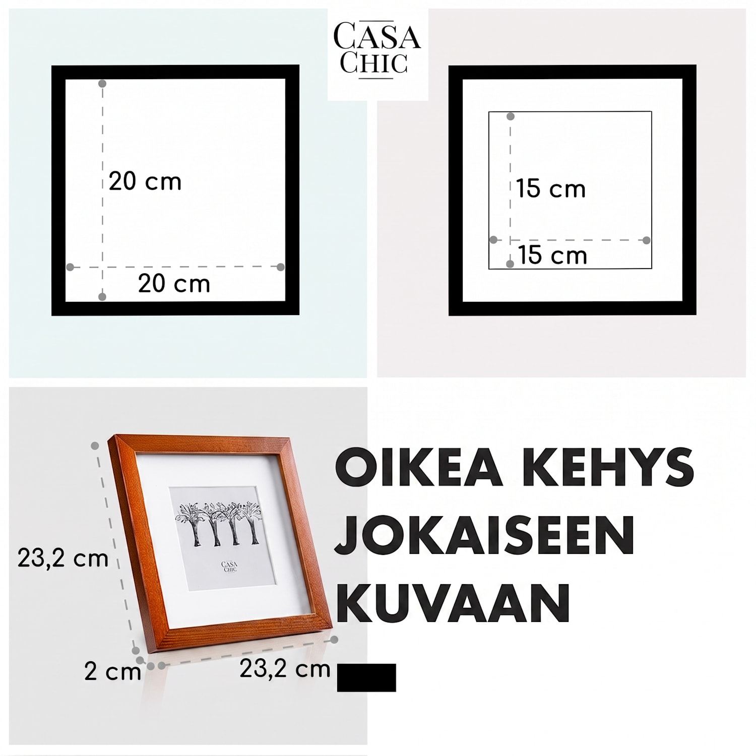 Bristol-valokuvakehys lasilevy 20 x 20 cm paspartuurilla aitoa puuta  Ruusupuu