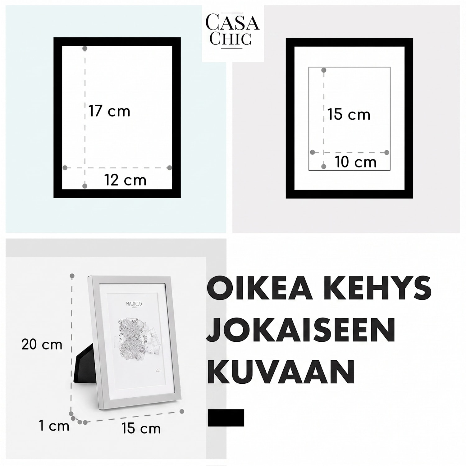 Berwick-kuvakehys suorakulmainen 17 x 12 cm:n kokoisille valokuville paspartuuri lasia Hopea Kromi