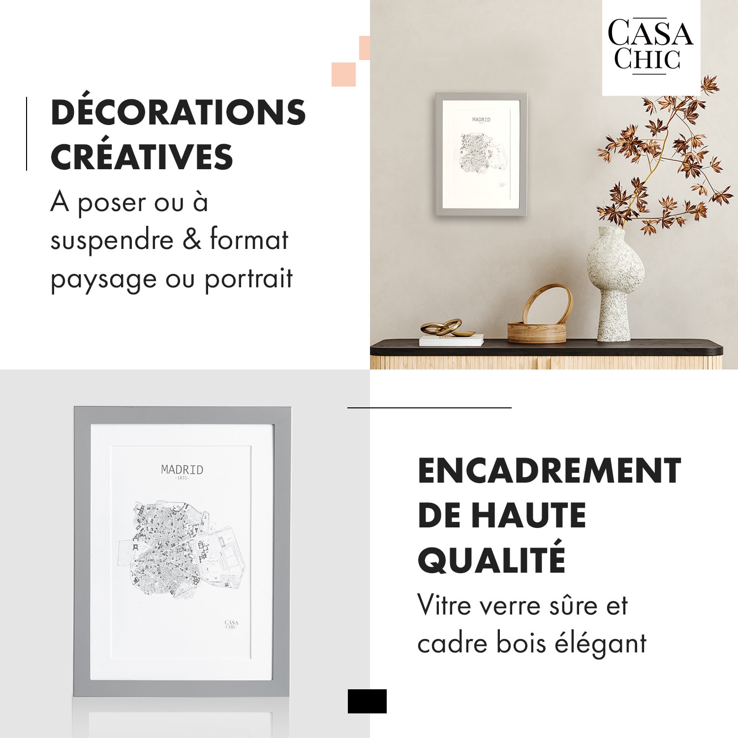 Berwick Cadre photo rectangulaire 17 x 12 cm photos passe-partout verre Argent Chromé