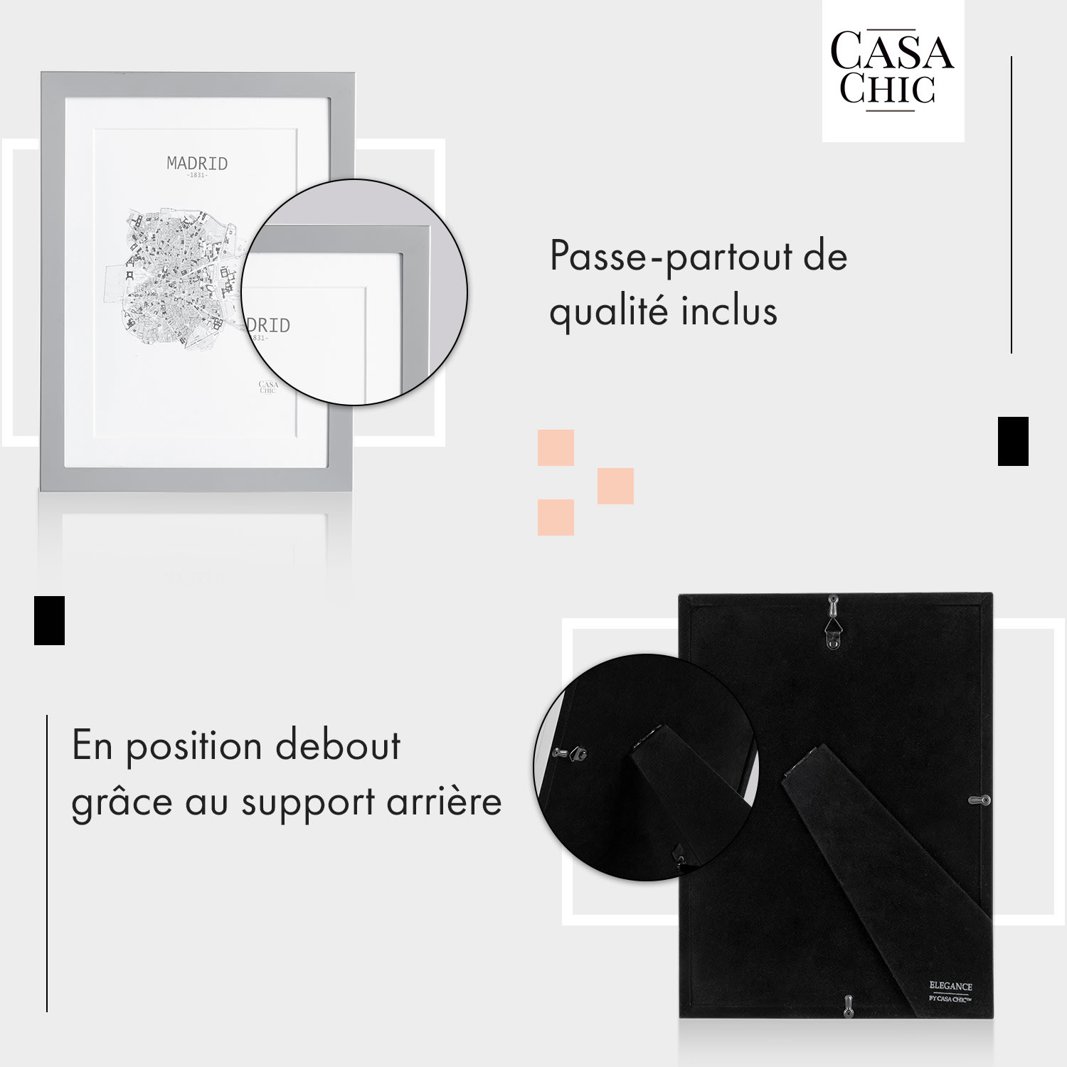 Berwick Cadre photo rectangulaire 17 x 12 cm photos passe-partout verre Argent Chromé