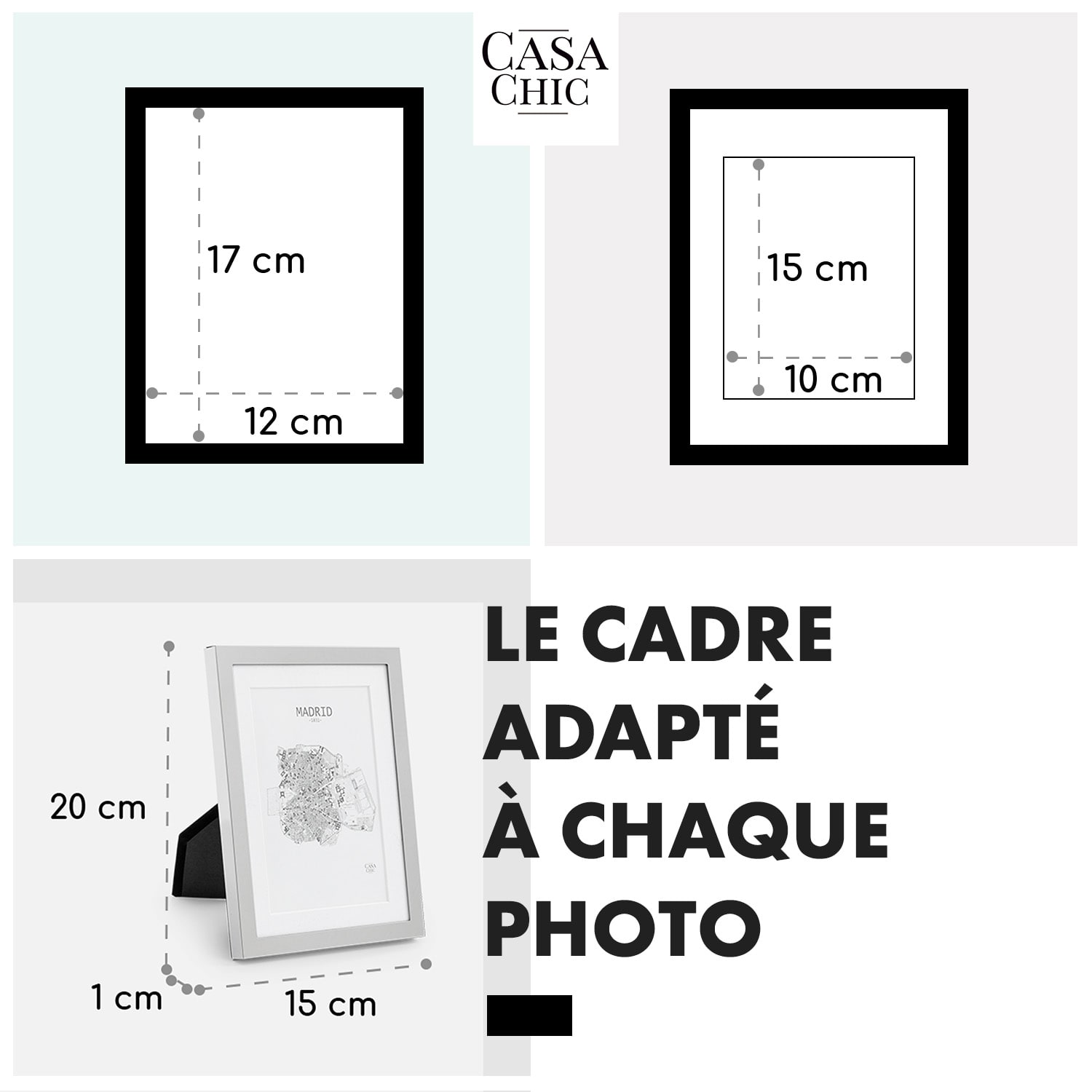 Berwick Cadre photo rectangulaire 17 x 12 cm photos passe-partout verre Argent Chromé