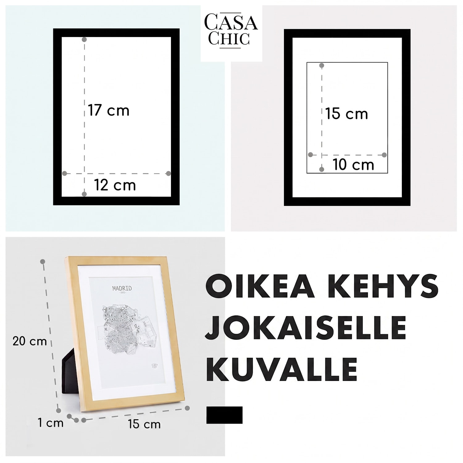 Berwick-kuvakehys suorakulmainen 17 x 12 cm:n kokoisille valokuville paspartuuri lasia Antiikki Kulta Metallinen