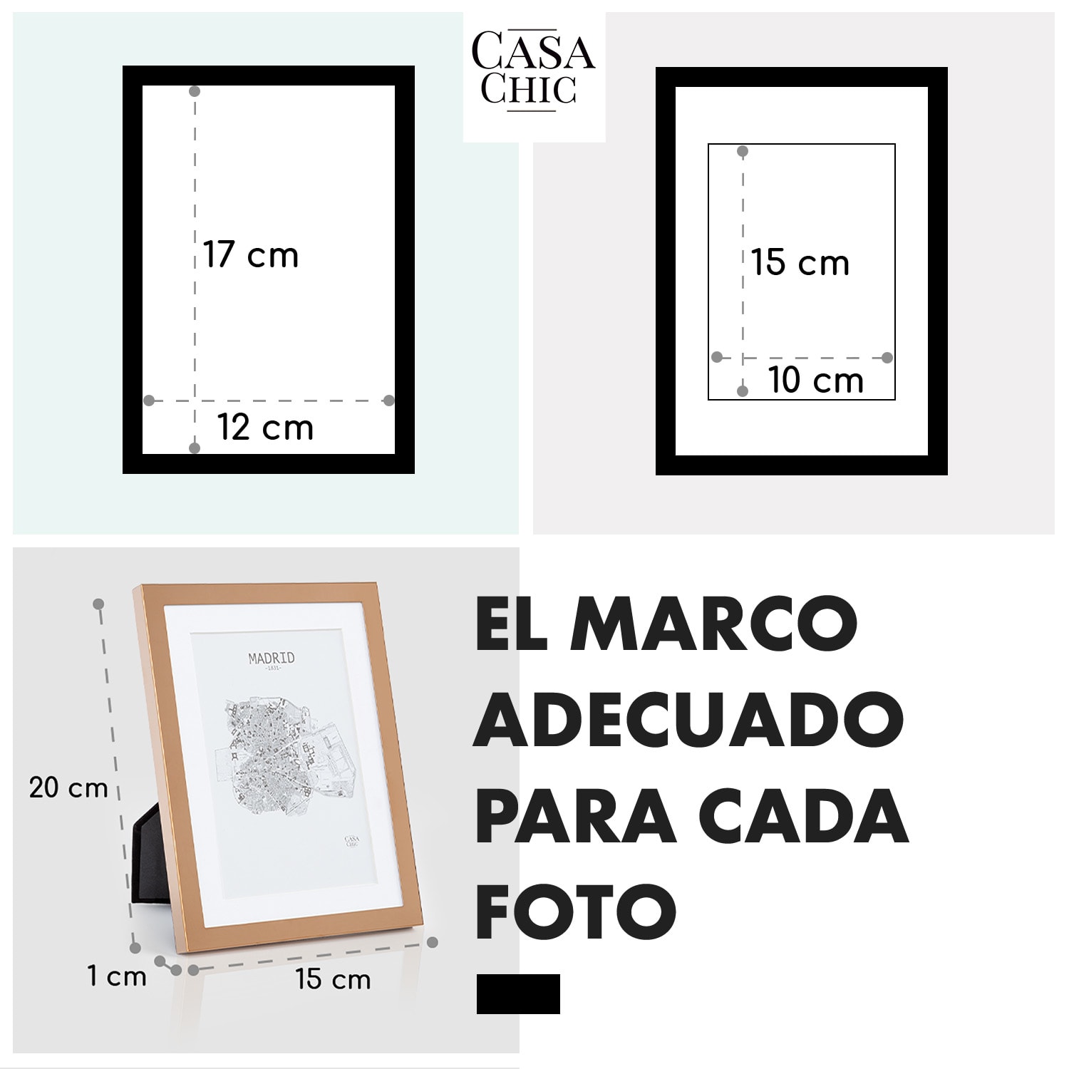 Marco de fotos Berwick Rectangular 17 x 12 cm Fotos Paspartú Vidrio Cobre Metálico