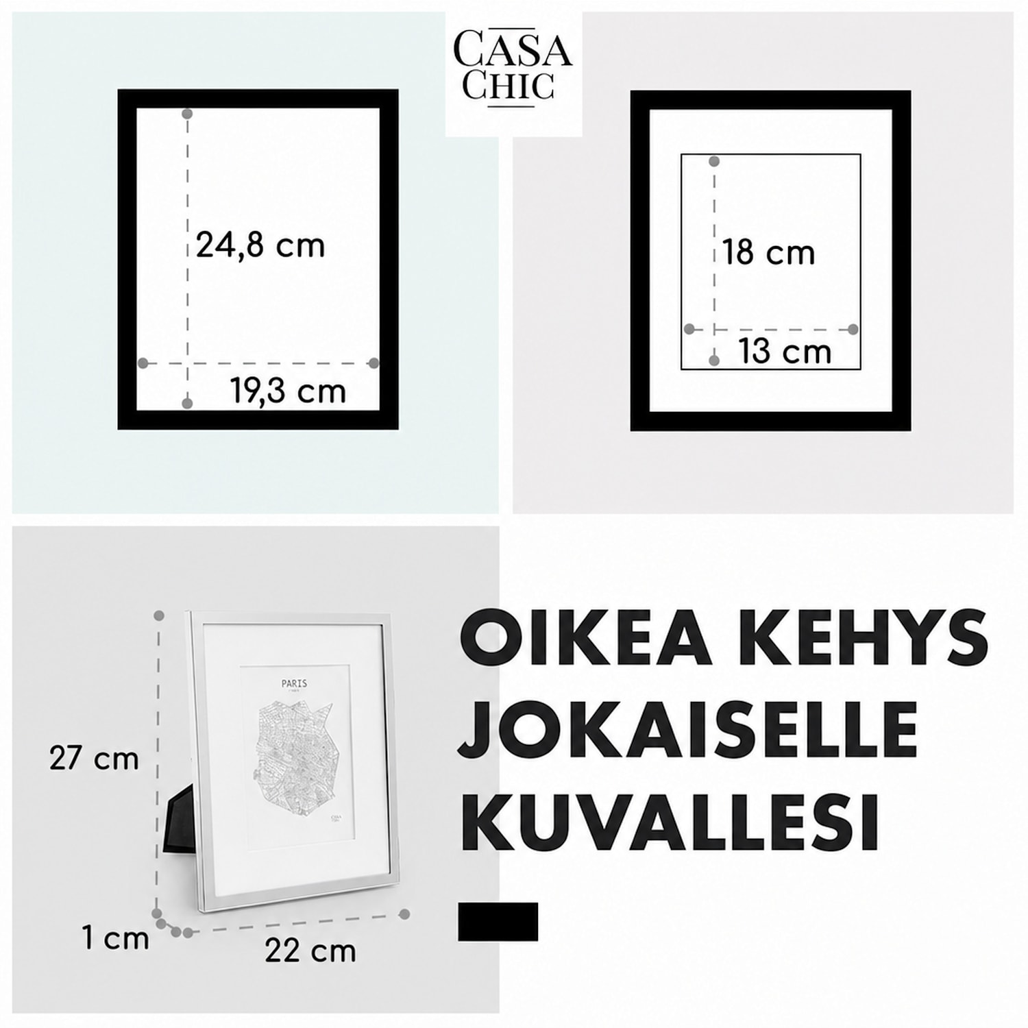 Berwick-kuvakehys suorakulmainen 24,8 x 19,3 cm:n kokoisille valokuville paspartuuri lasia Hopea Kromi
