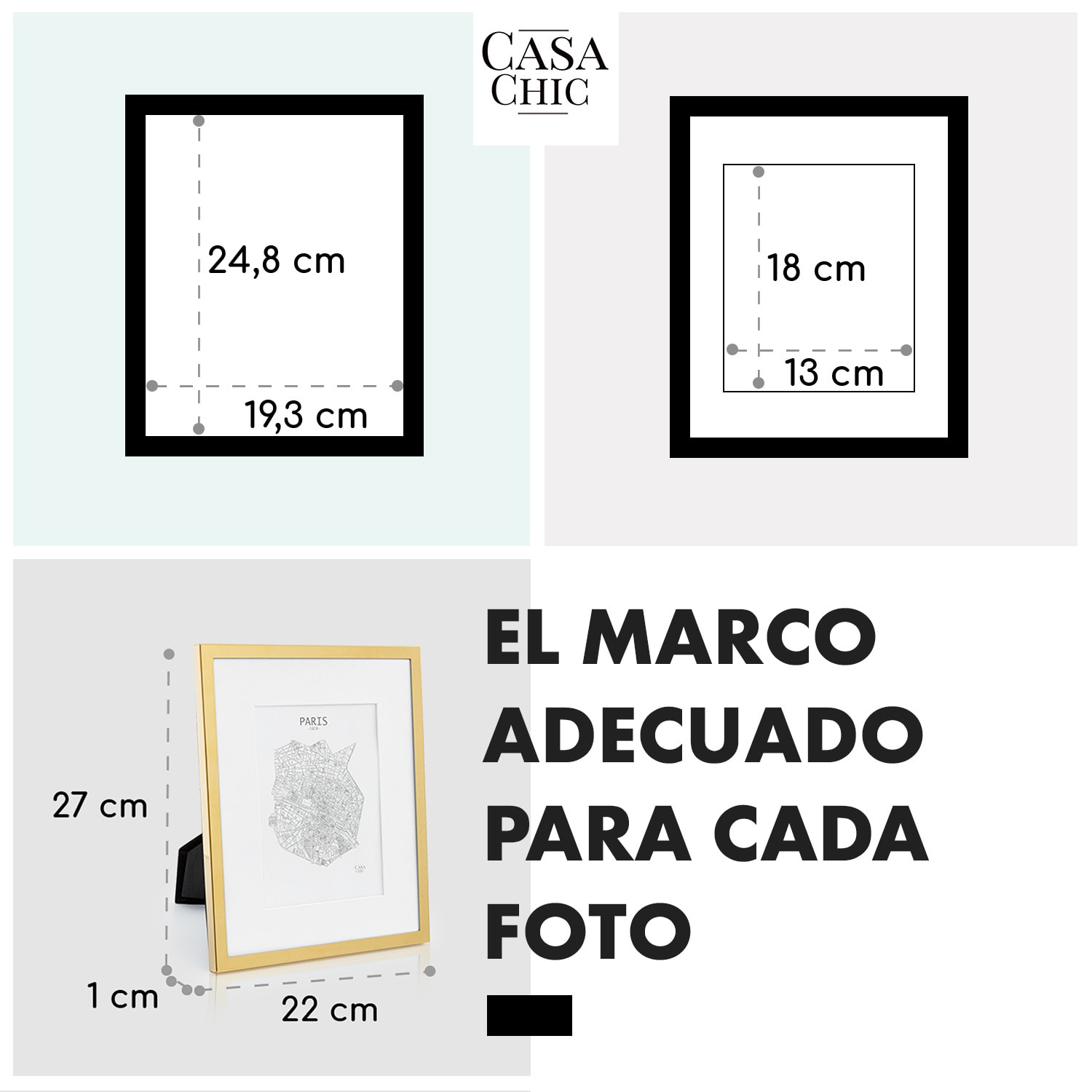 Marco de fotos Berwick Rectangular 24,8 x 19,3 cm Fotos Paspartú Vidrio Oro Antiguo Metálico