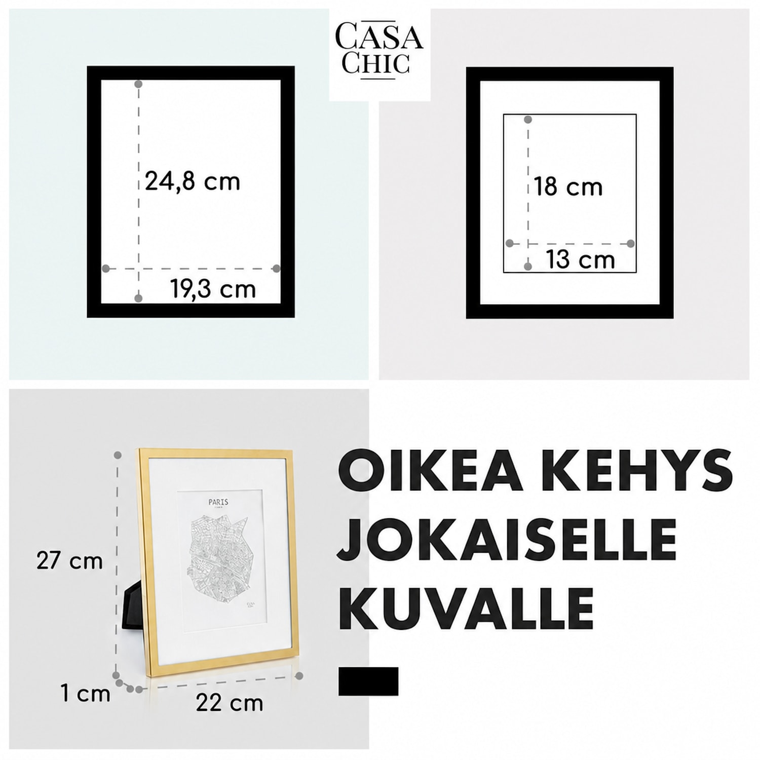 Berwick-kuvakehys suorakulmainen 24,8 x 19,3 cm:n kokoisille valokuville paspartuuri lasia Antiikki Kulta Metallinen