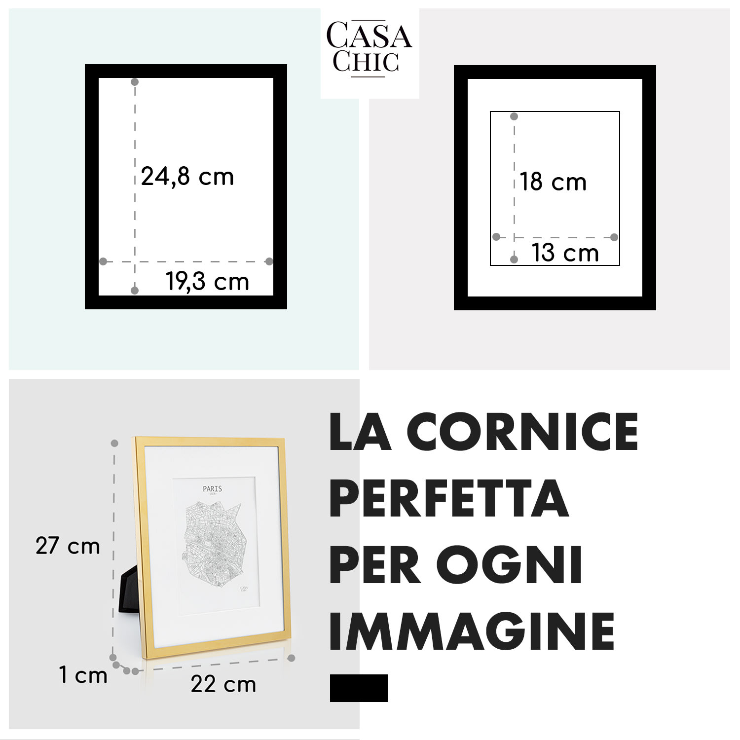 Berwick cornice, rettangolare, foto 24,8 x 19,3 cm, passepartout, vetro Oro antico metallizzato