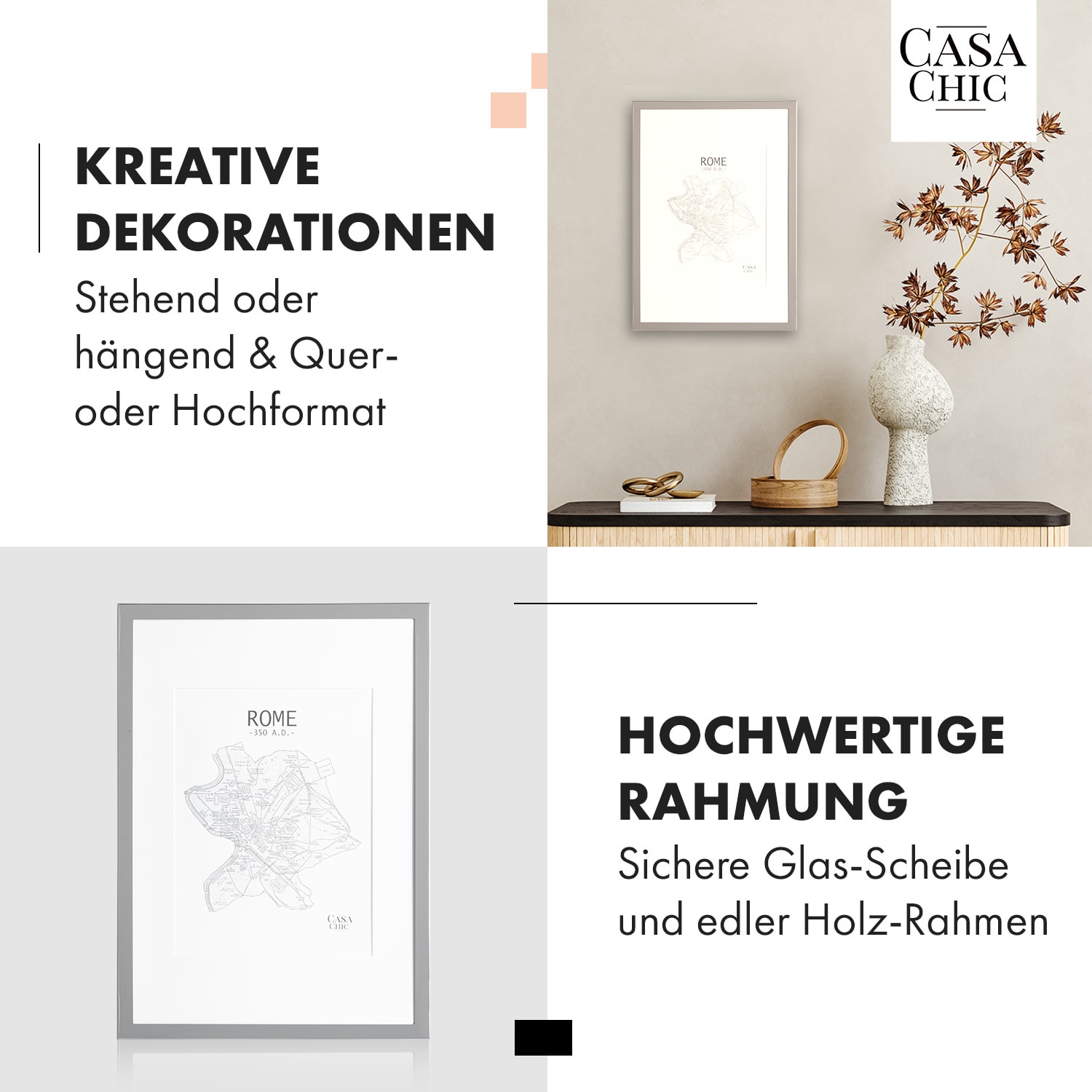 Berwick Bilderrahmen rechteckig DIN A4 cm Fotos Passepartout Glas Silber-Chrom