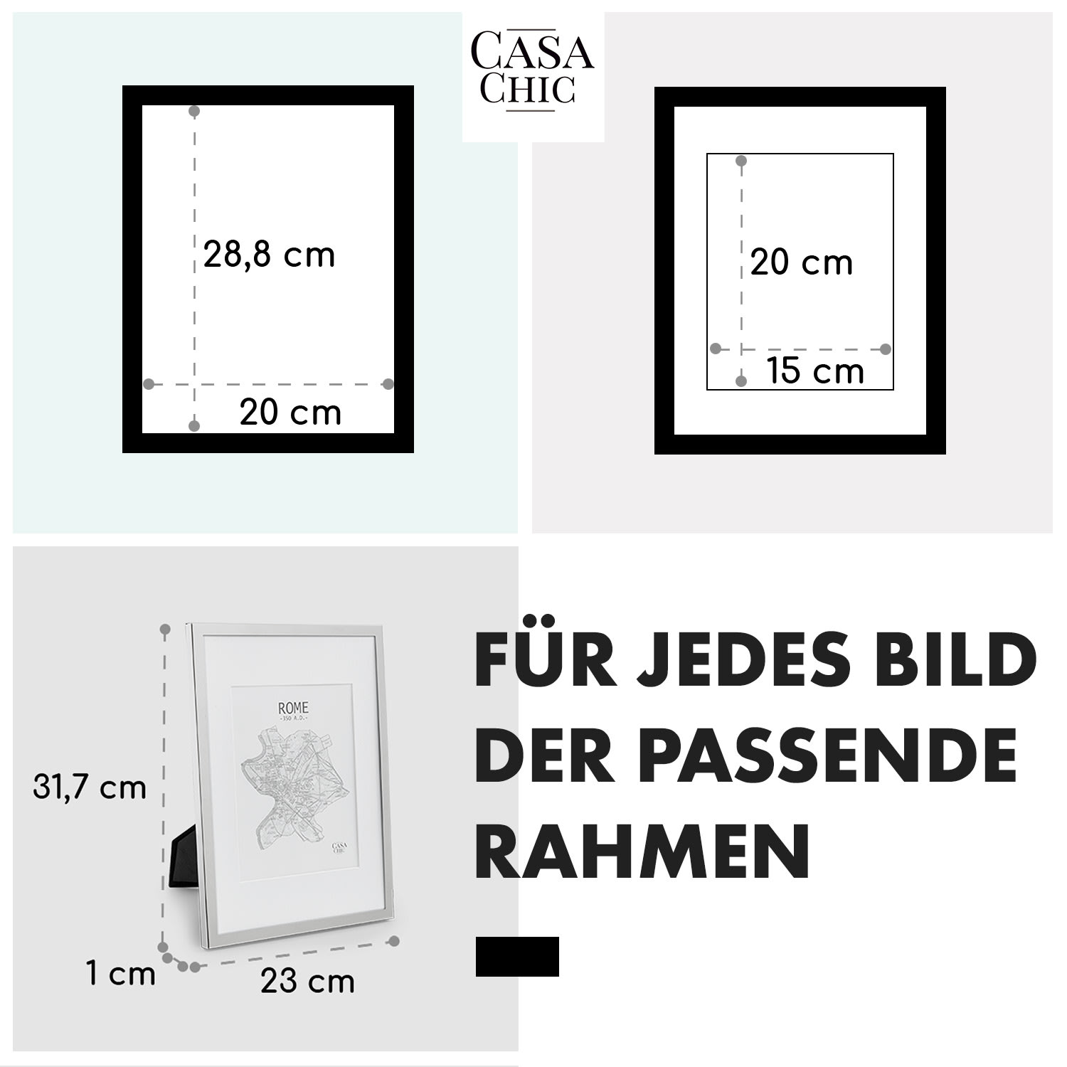 Berwick Bilderrahmen rechteckig DIN A4 cm Fotos Passepartout Glas Silber-Chrom