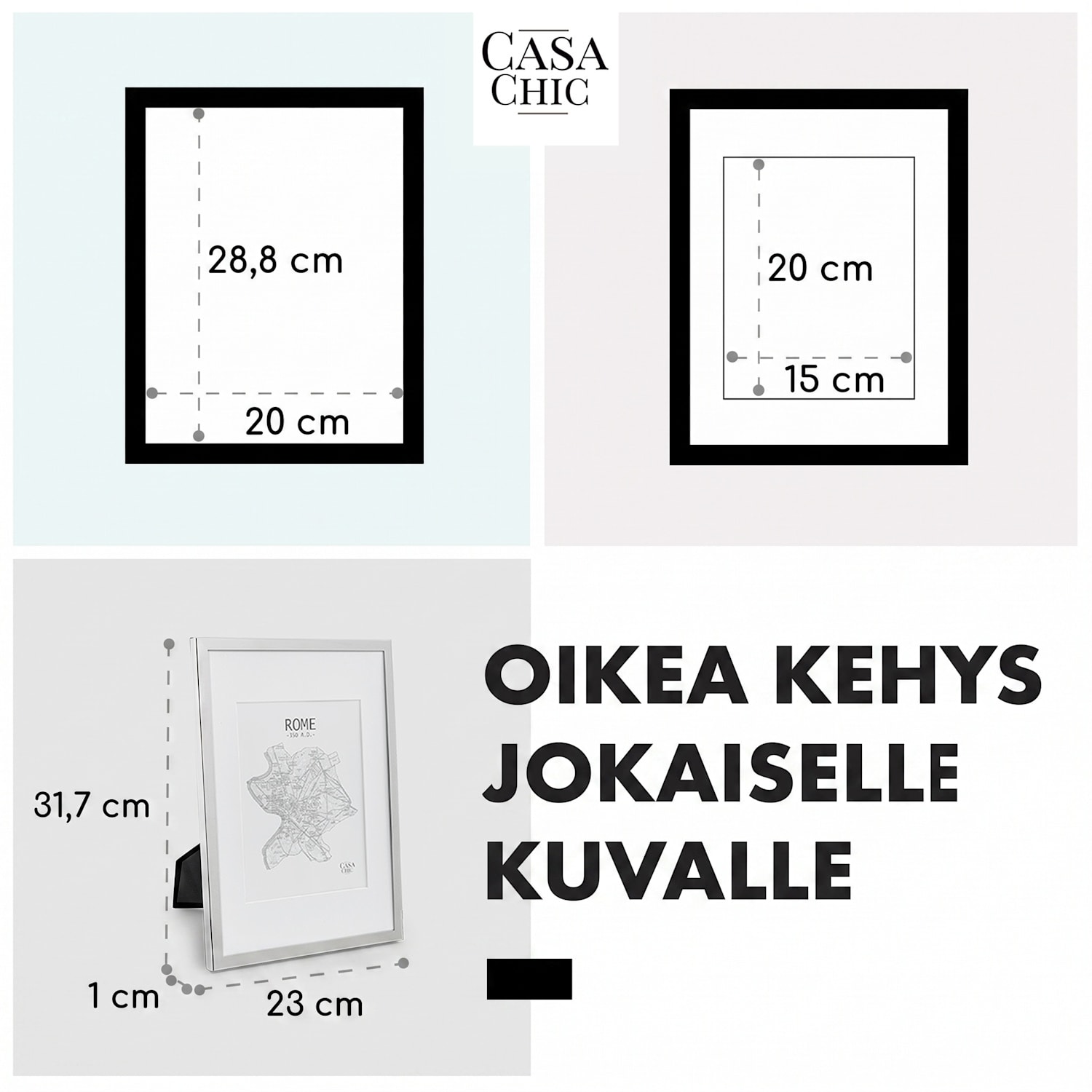 Berwick-kuvakehys suorakulmainen DIN A4 cm valokuvat paspartuuri lasia Hopea Kromi
