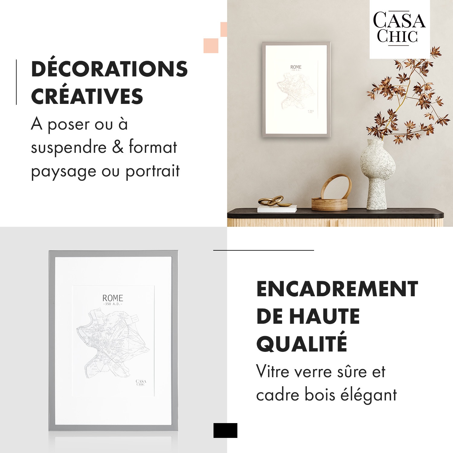 Berwick Cadre photo rectangulaire DIN A4 cm Photos Passepartout Verre Argent Chromé