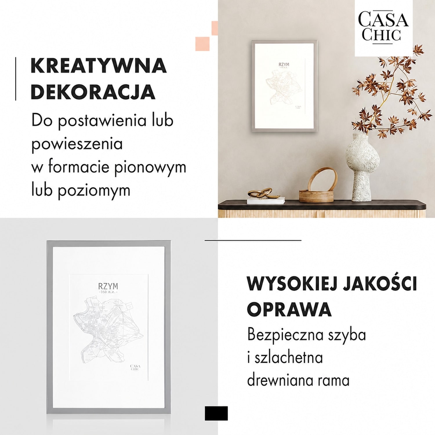 Berwick, ramka na zdjęcia, prostokątna, zdjęcia A4, passe-partout, szkło Srebrny Chrom