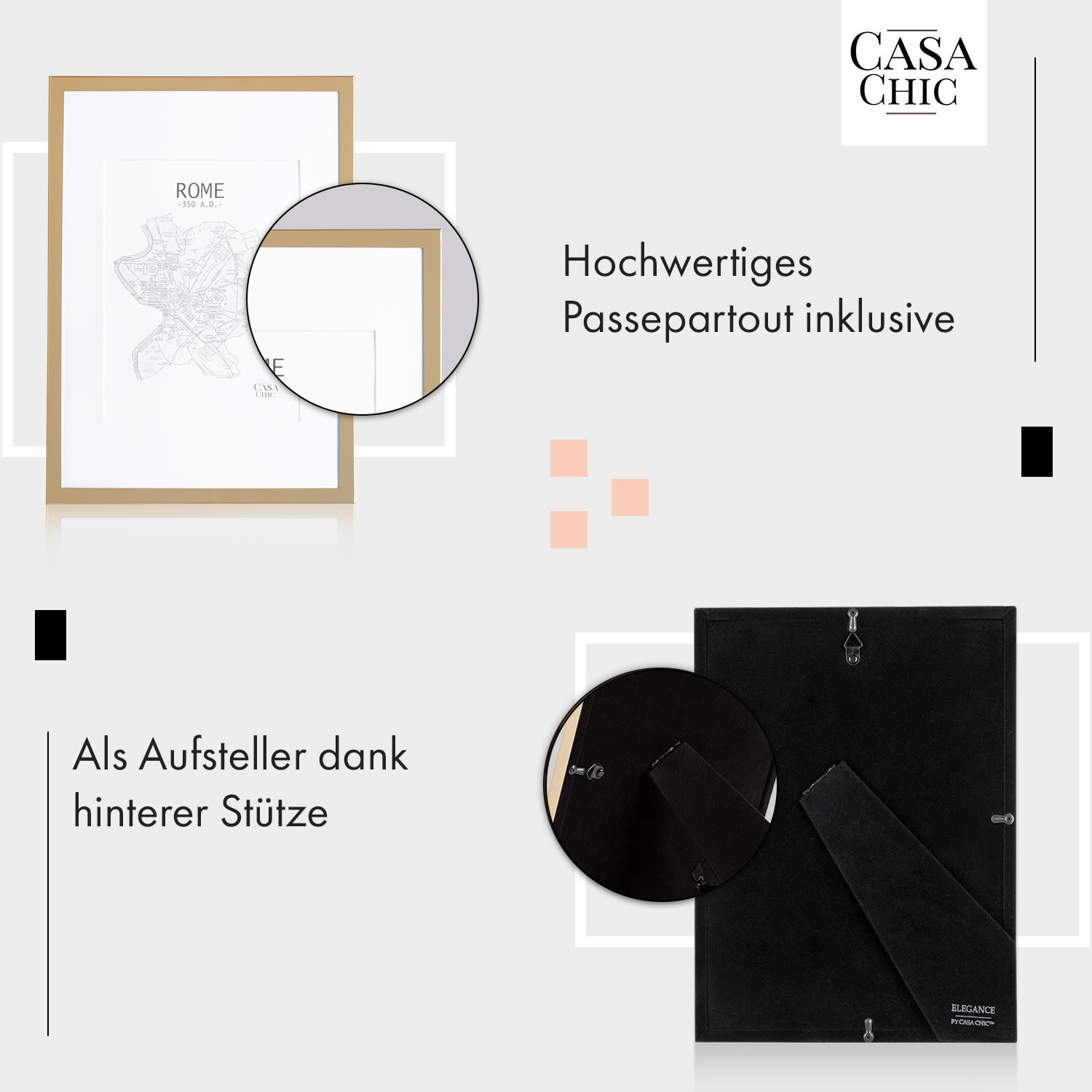 Berwick Bilderrahmen rechteckig DIN A4 cm Fotos Passepartout Glas Antik-Gold-Metallic
