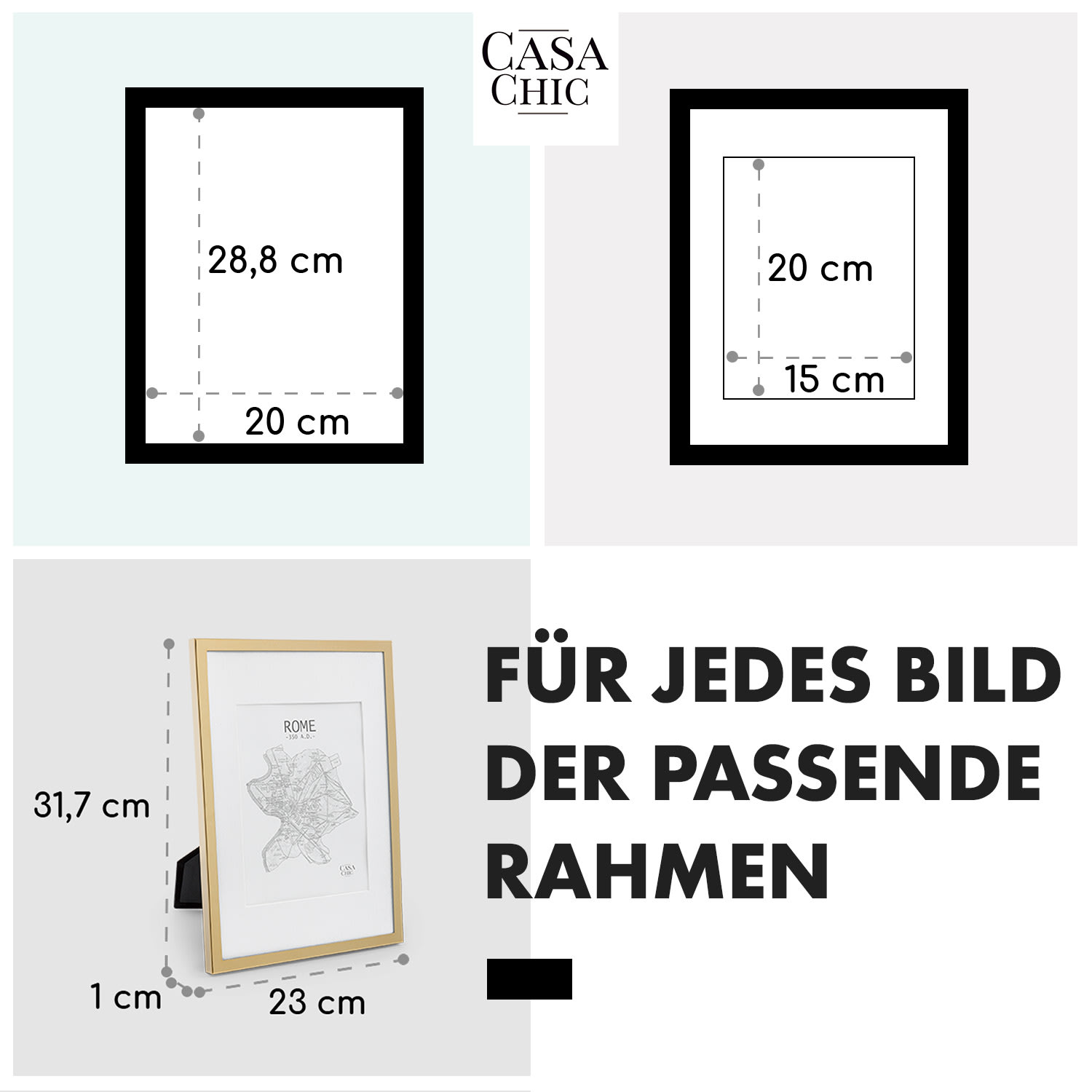 Berwick Bilderrahmen rechteckig DIN A4 cm Fotos Passepartout Glas Antik-Gold-Metallic