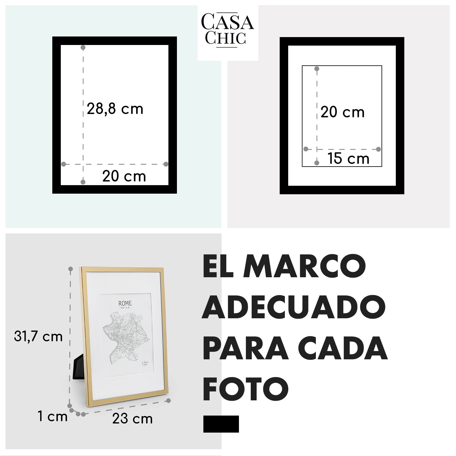 Marco de fotos Berwick Rectangular DIN A4 Fotos Paspartú Vidrio Oro Antiguo Metálico